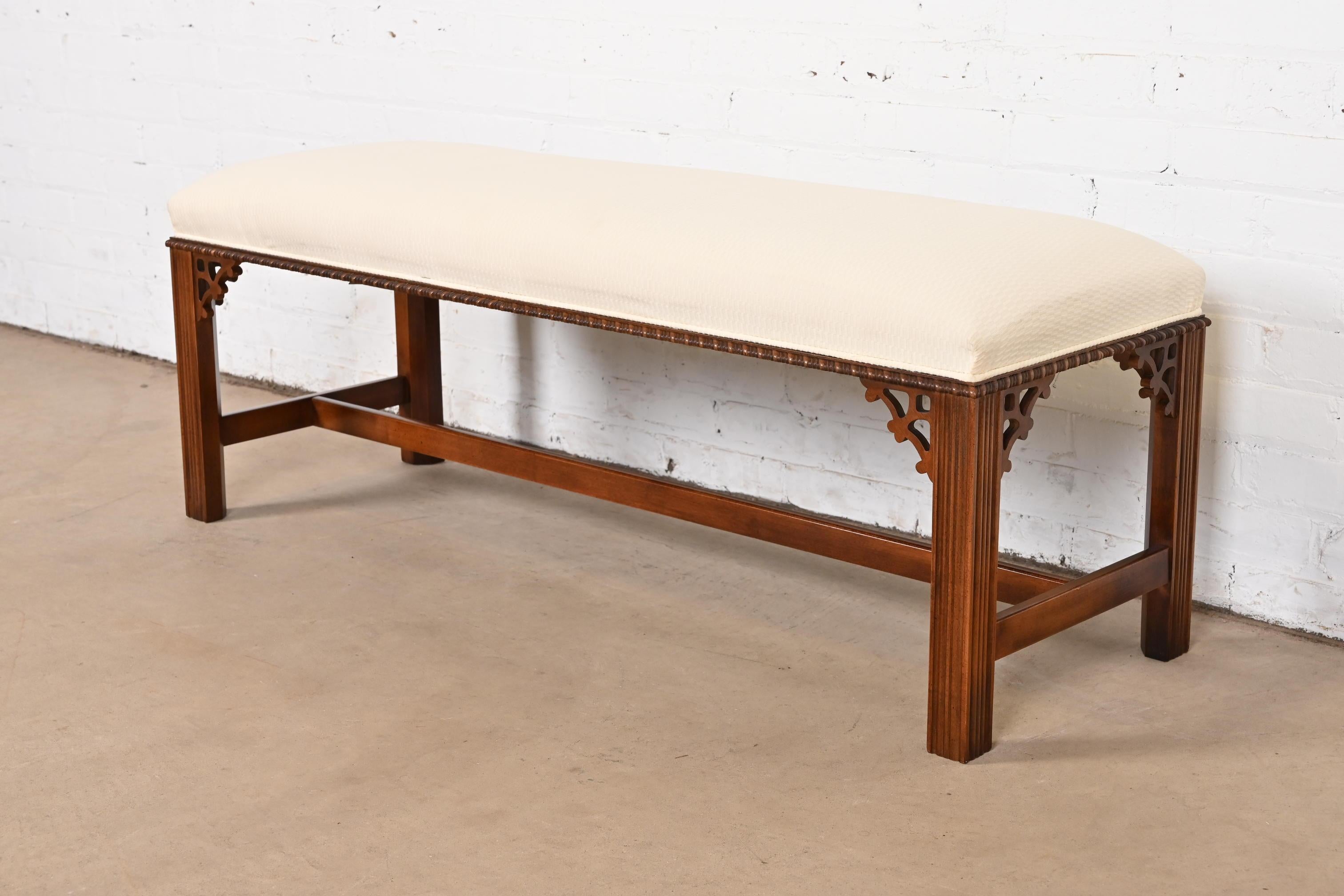 Late 20th Century Henredon Chippendale Carved Mahogany Upholstered Bench