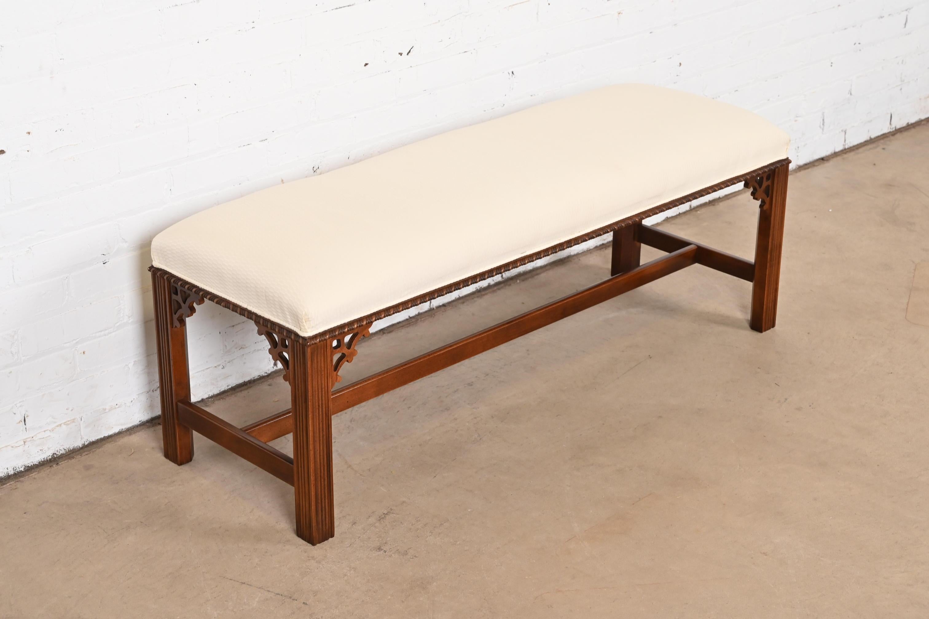 Upholstery Henredon Chippendale Carved Mahogany Upholstered Bench