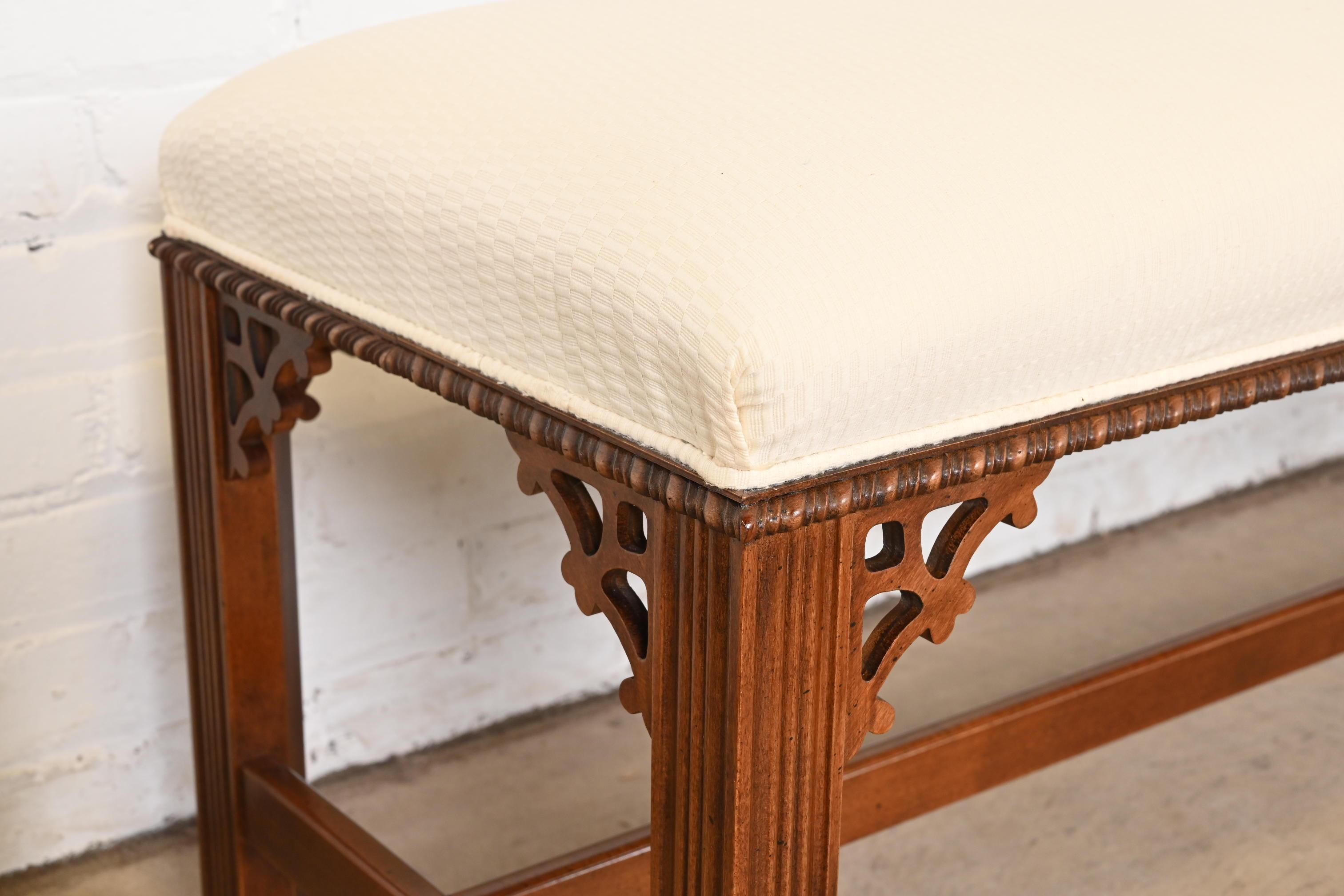 Henredon Chippendale Carved Mahogany Upholstered Bench 2