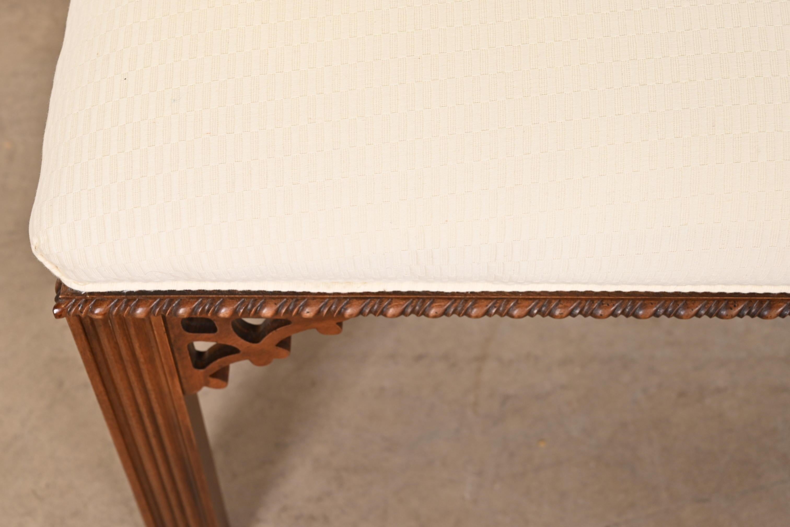 Henredon Chippendale Carved Mahogany Upholstered Bench 3