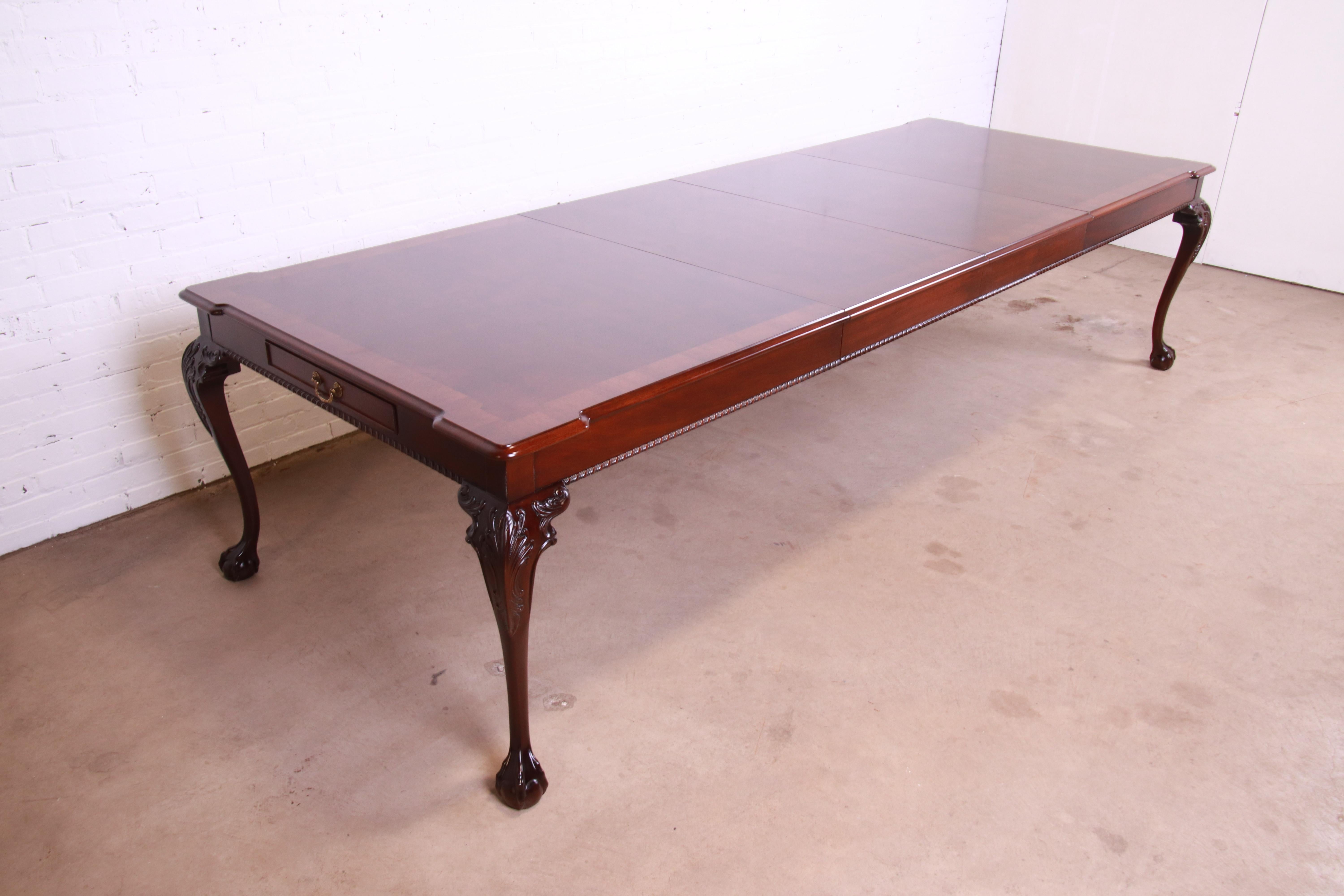 Henredon Chippendale Mahogany and Burl Wood Dining Table, Newly Refinished 9