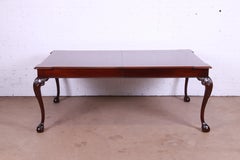 Henredon Chippendale Mahogany and Burl Wood Dining Table, Newly Refinished