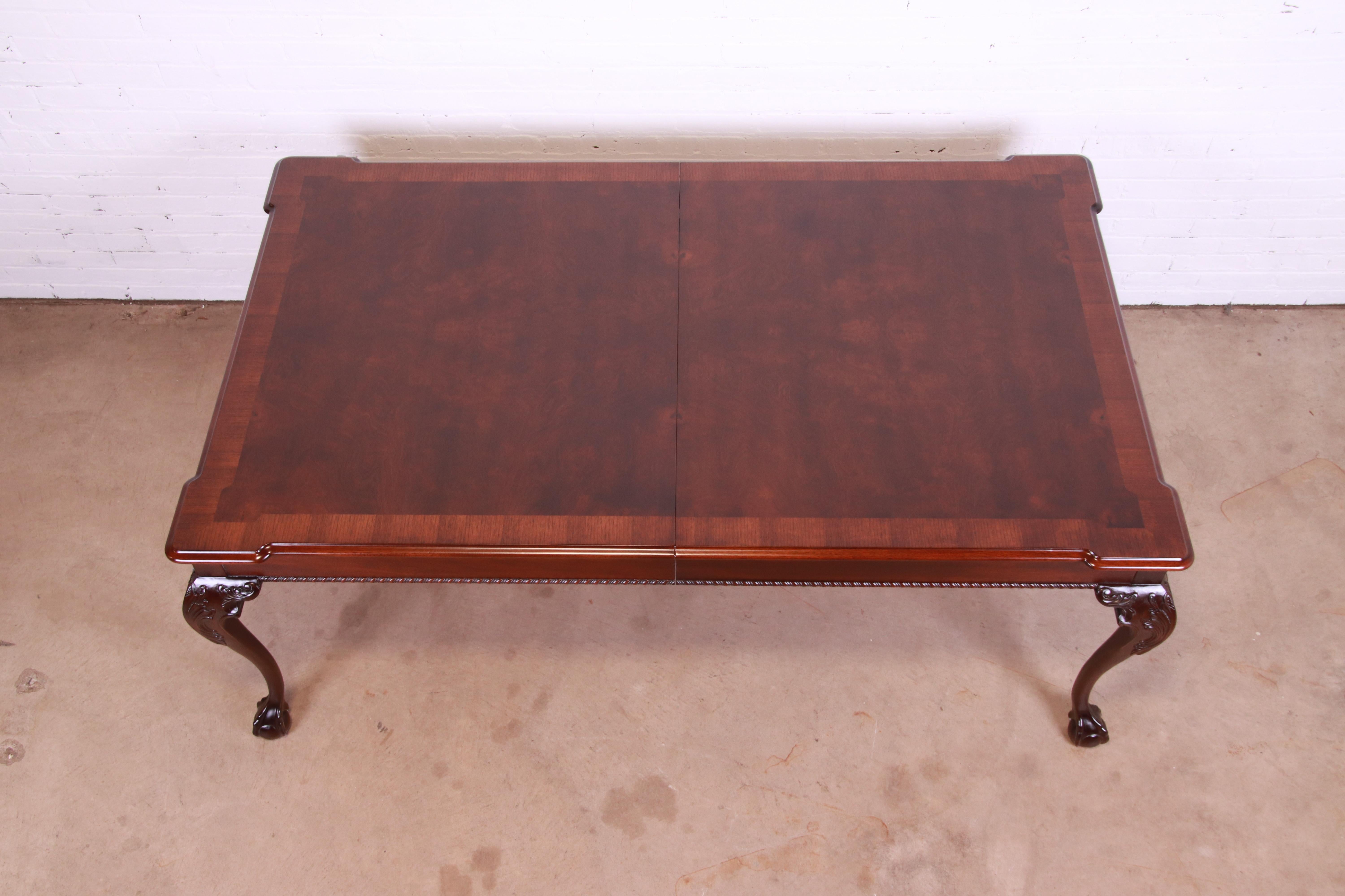 Henredon Chippendale Mahogany and Burl Wood Dining Table, Newly Refinished 1