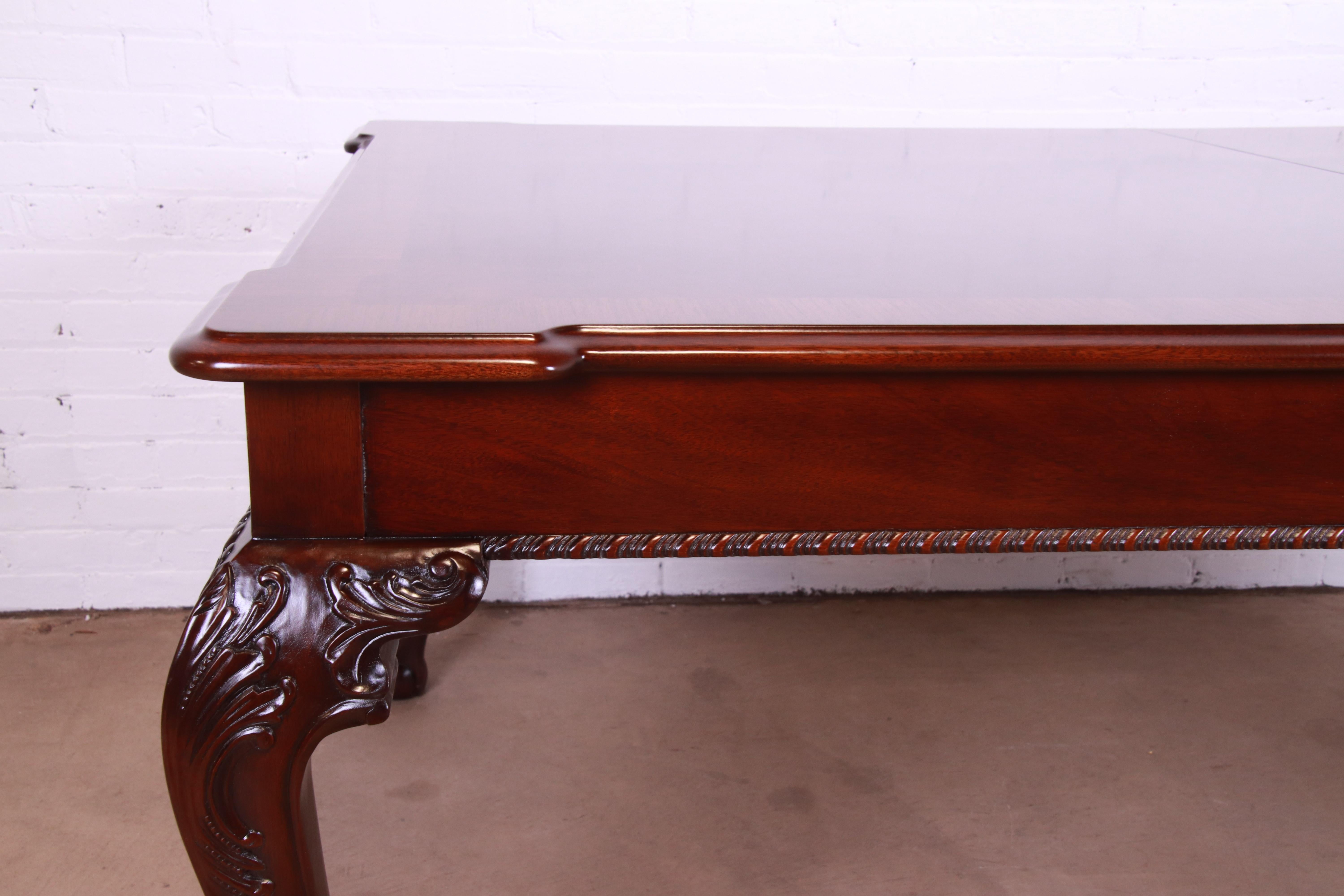 Henredon Chippendale Mahogany and Burl Wood Dining Table, Newly Refinished 1