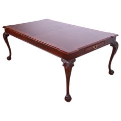 Henredon Chippendale Mahogany and Burl Wood Dining Table, Newly Refinished