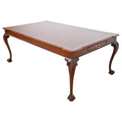Henredon Chippendale Mahogany and Burl Wood Dining Table, Newly Refinished