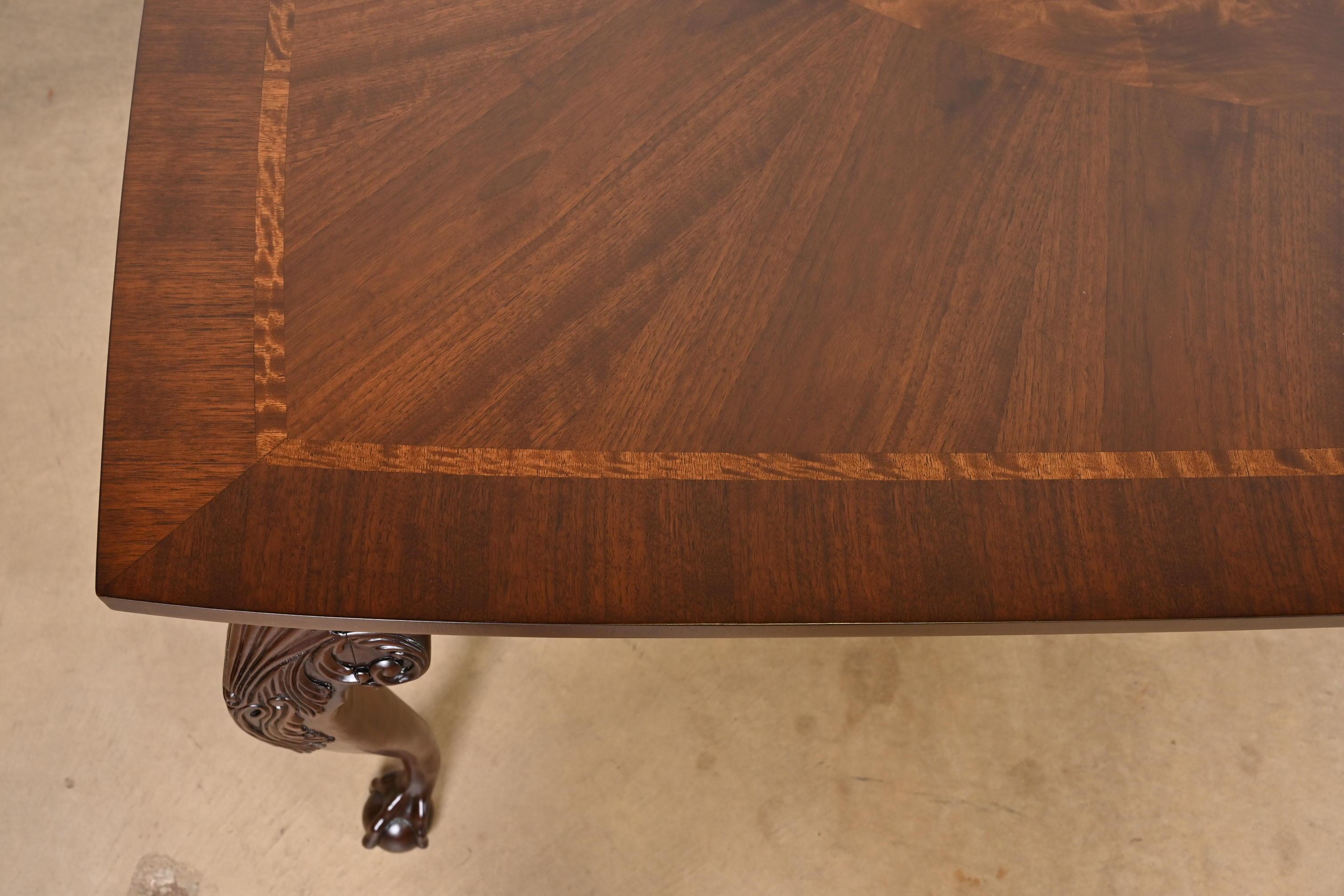 Henredon Chippendale Mahogany and Inlaid Burl Wood Extension Dining Table 4