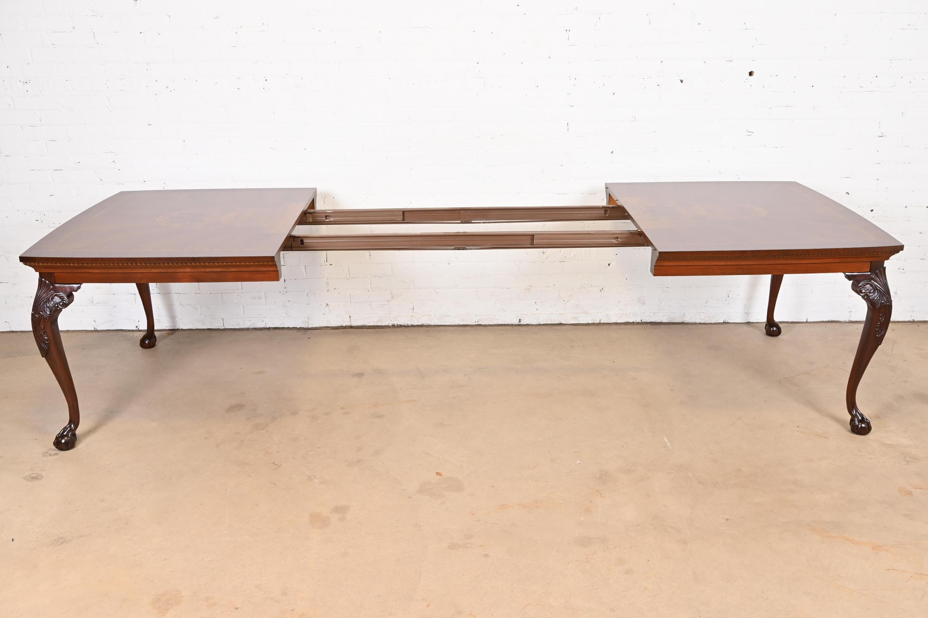 Henredon Chippendale Mahogany and Inlaid Burl Wood Extension Dining Table 5
