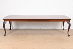 Henredon Chippendale Mahogany and Inlaid Burl Wood Extension Dining Table