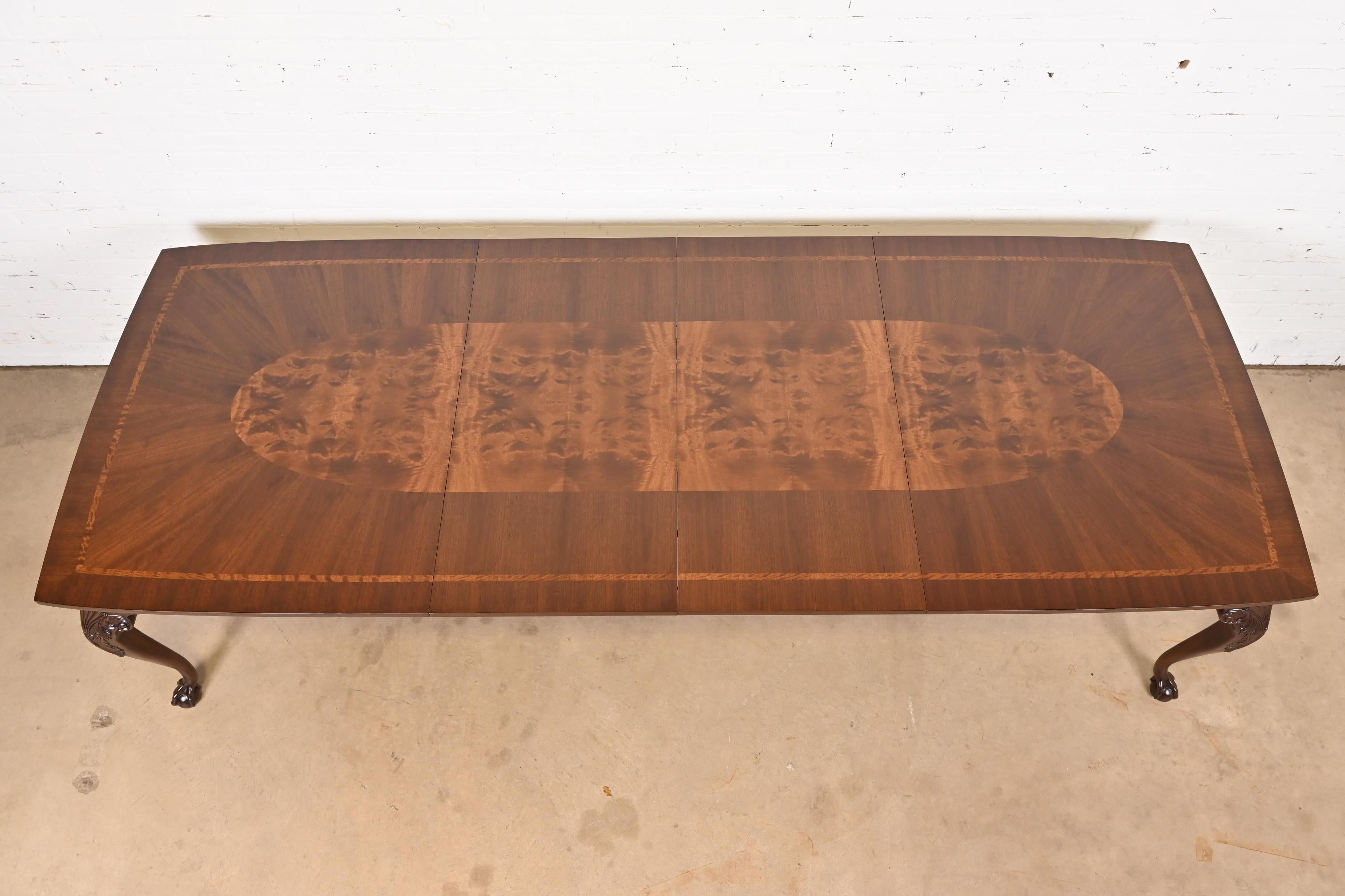 Henredon Chippendale Mahogany and Inlaid Burl Wood Extension Dining Table 2