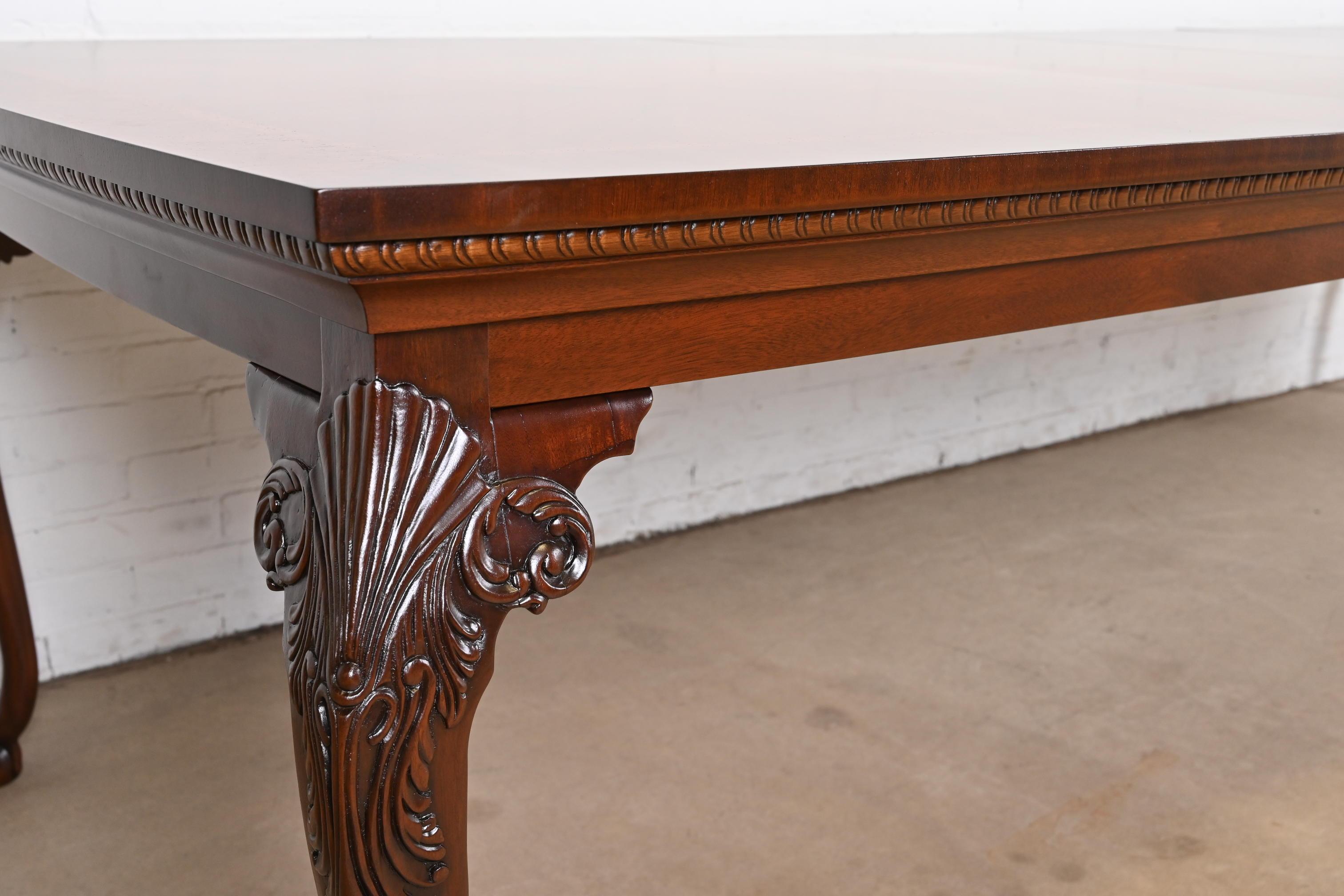 Henredon Chippendale Mahogany and Inlaid Burl Wood Extension Dining Table 3