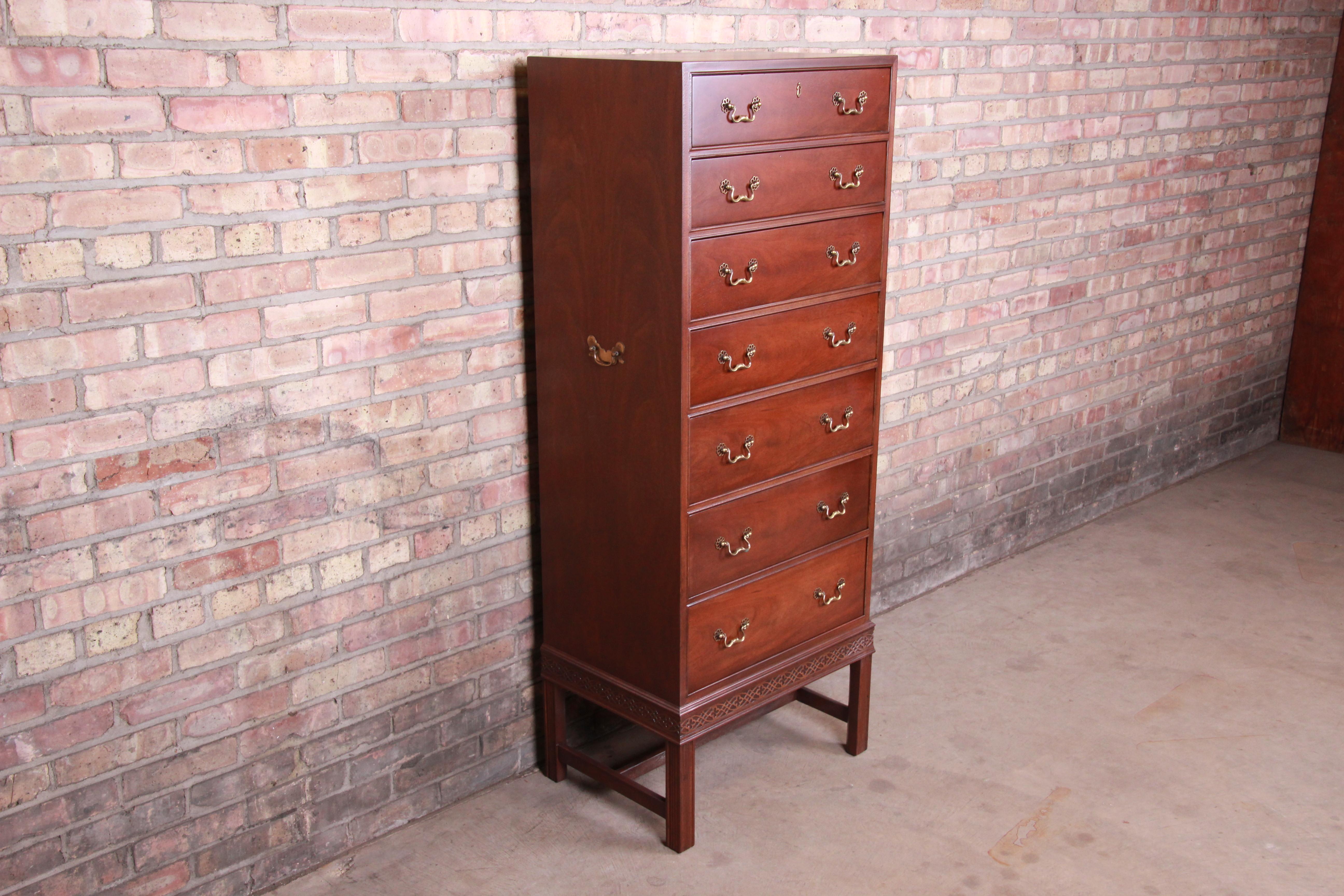 American Henredon Chippendale Mahogany Lingerie Chest or Semainier, Newly Refinished