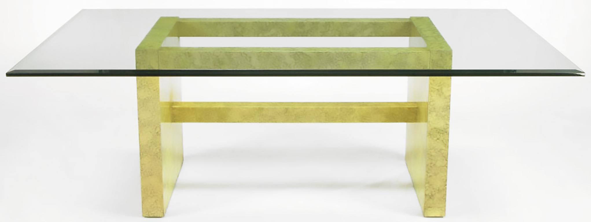 Mid-Century Modern Henredon circa 1975 Glass and Marbleized Base Dining Table For Sale