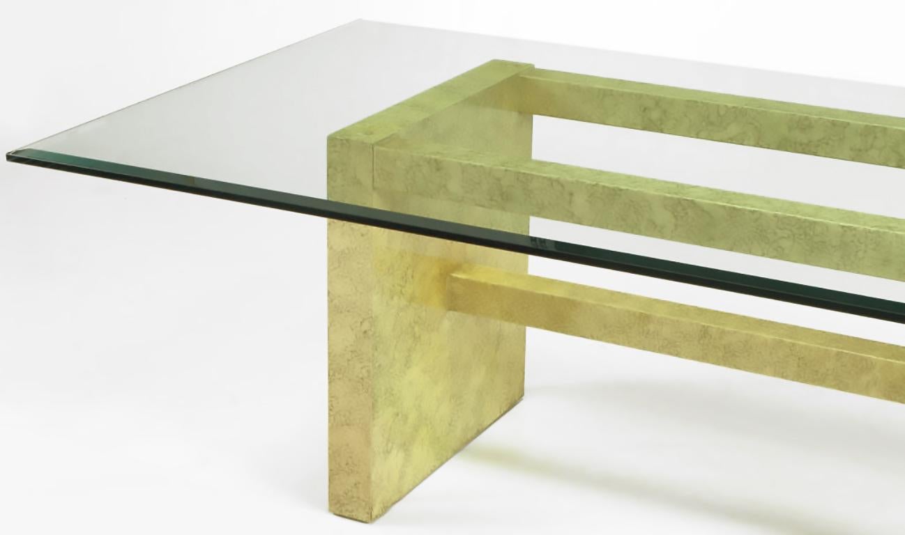 Late 20th Century Henredon circa 1975 Glass and Marbleized Base Dining Table For Sale