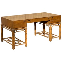 Henredon Circa East Birdseye Maple Double Pedestal Rattan / Bamboo Desk