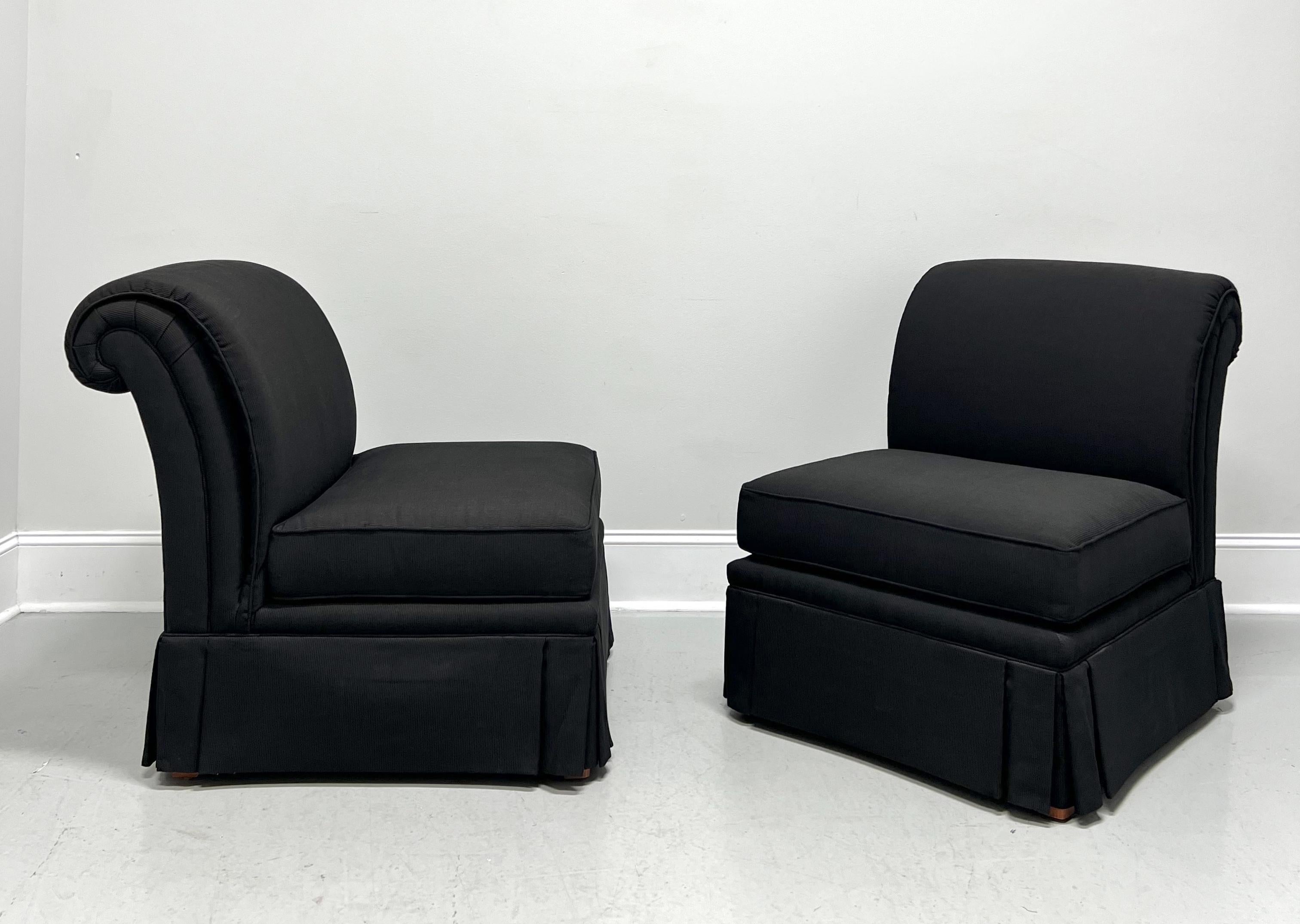 HENREDON Contemporary Black Narrow Wale Corduroy Roll Back Slipper Chairs - Pair 3