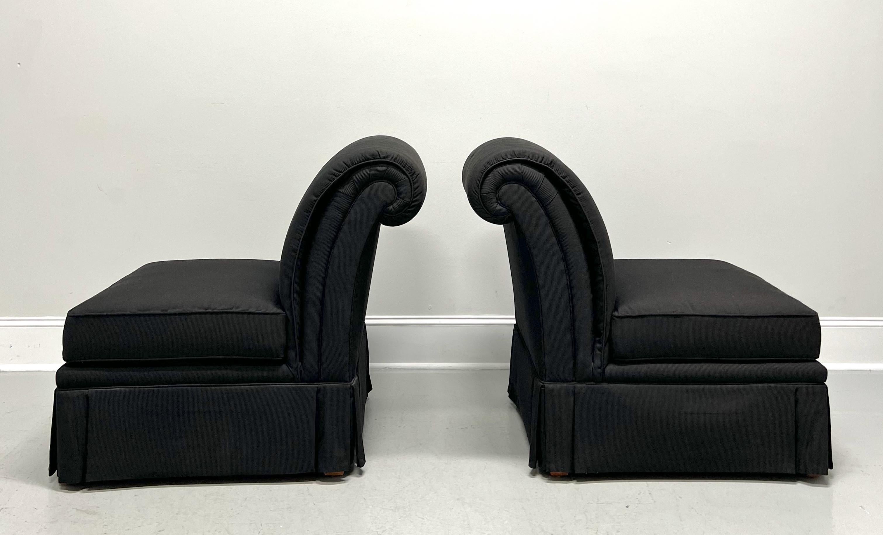 Modern HENREDON Contemporary Black Narrow Wale Corduroy Roll Back Slipper Chairs - Pair
