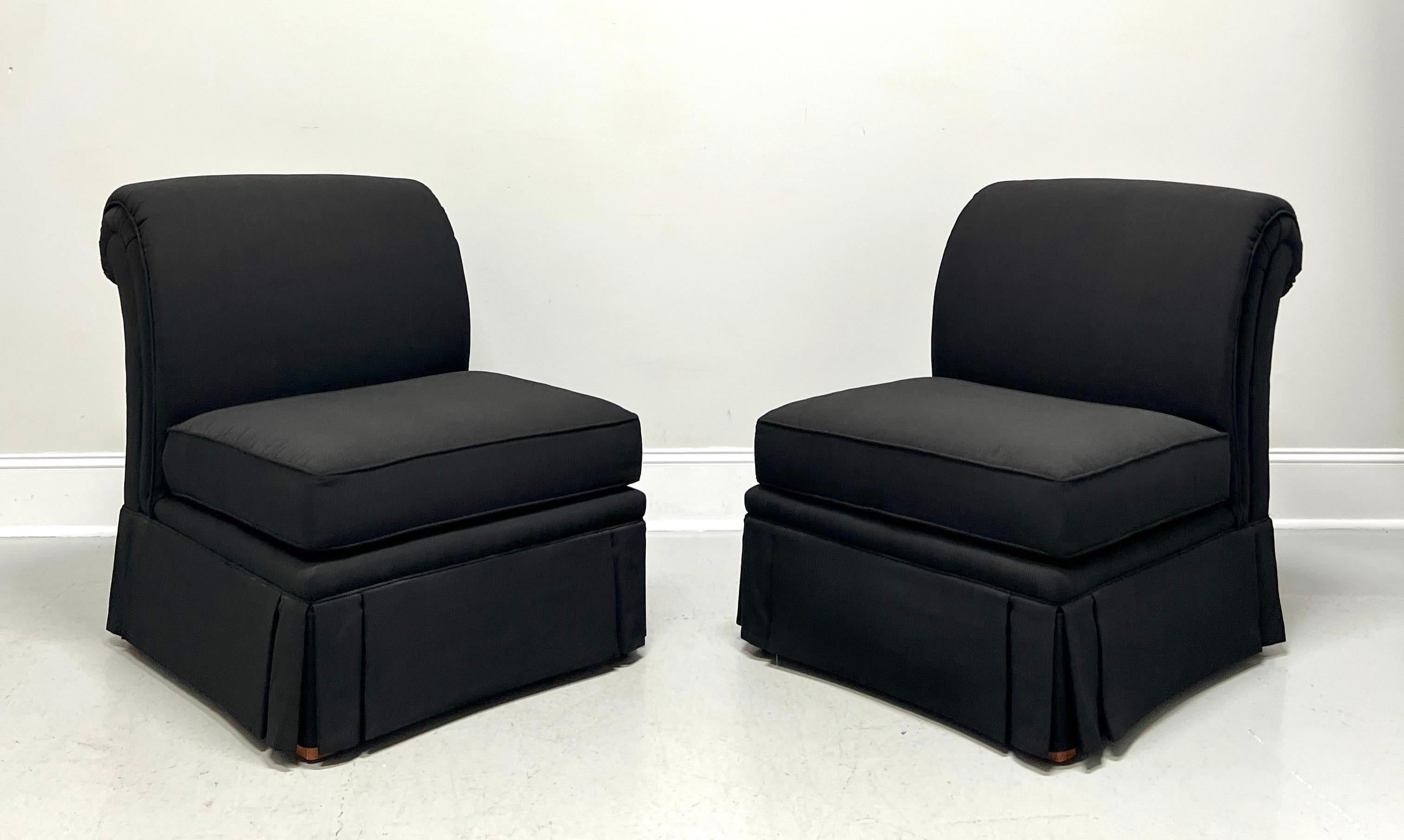 American HENREDON Contemporary Black Narrow Wale Corduroy Roll Back Slipper Chairs - Pair