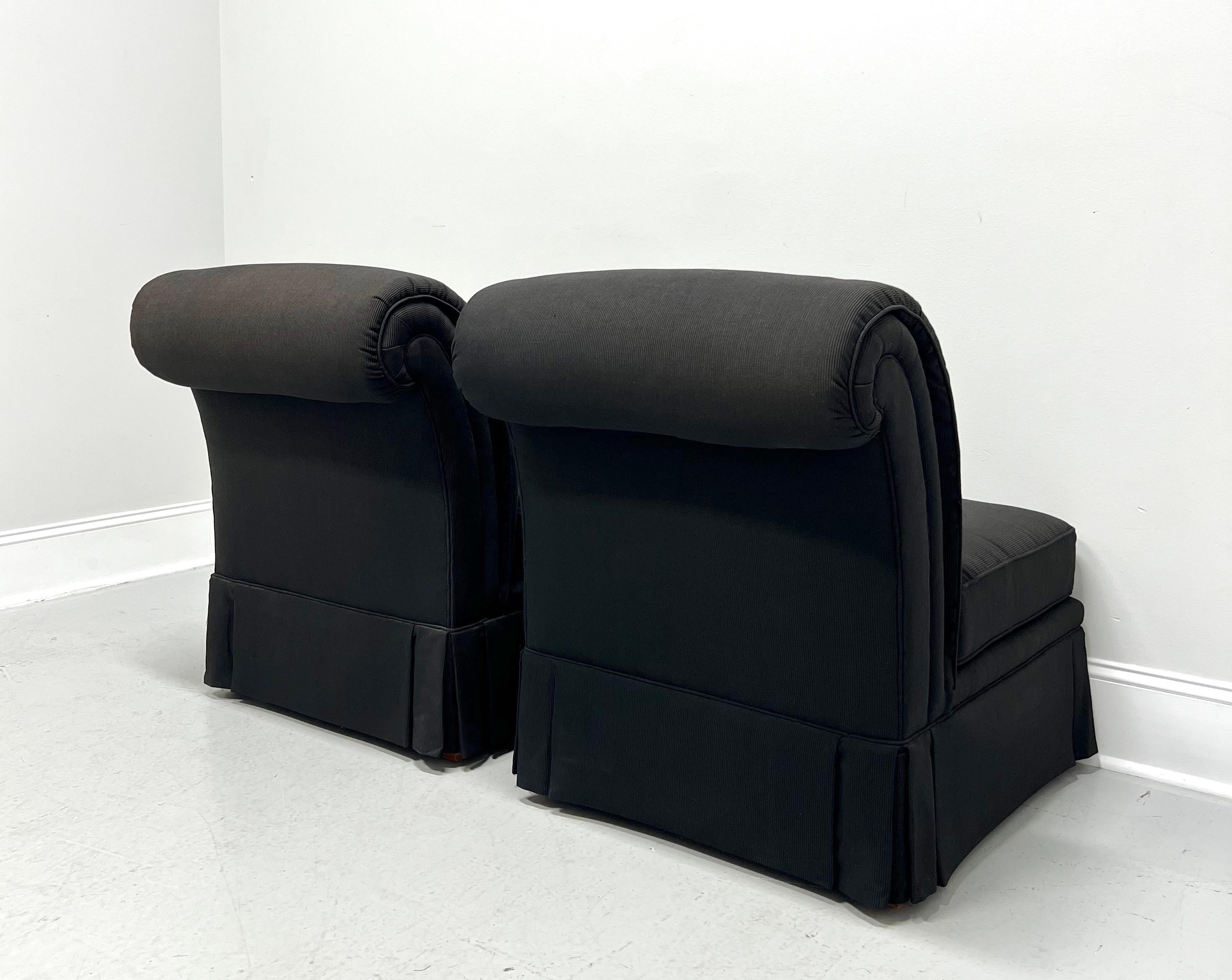 HENREDON Contemporary Black Narrow Wale Corduroy Roll Back Slipper Chairs - Pair In Good Condition In Charlotte, NC