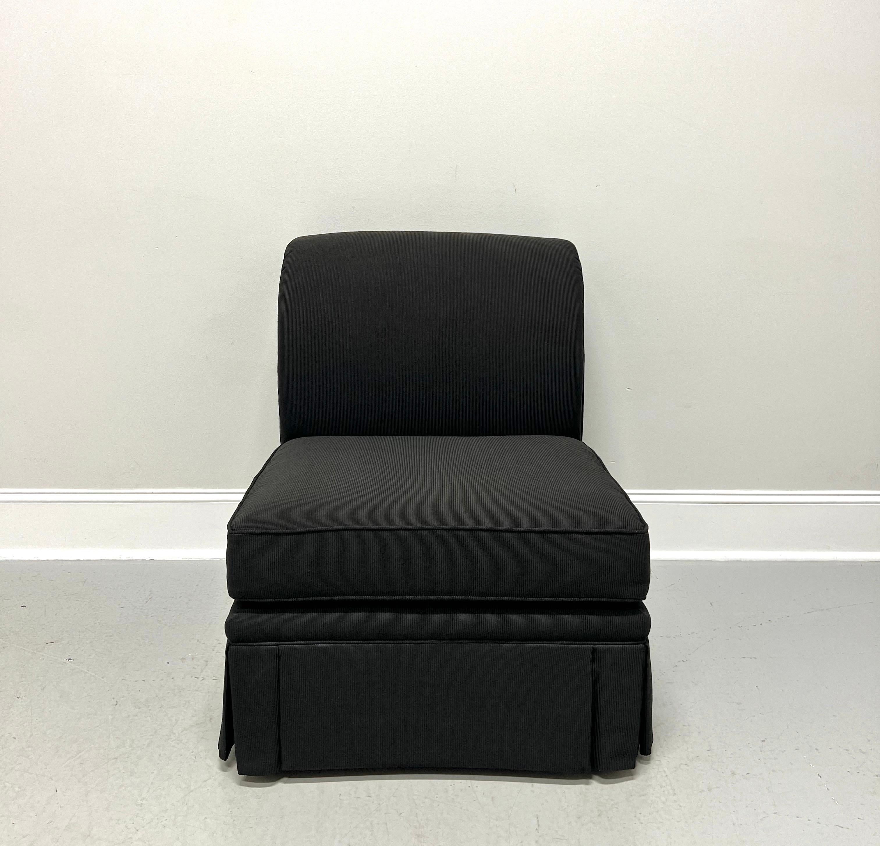 20th Century HENREDON Contemporary Black Narrow Wale Corduroy Roll Back Slipper Chairs - Pair