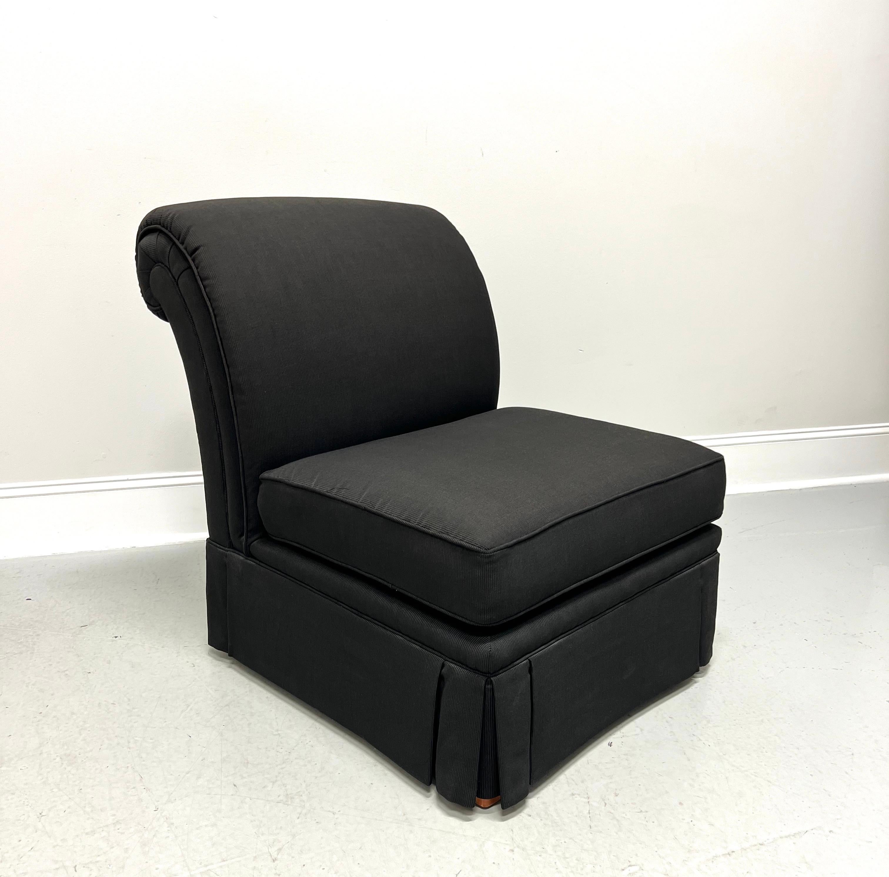 Fabric HENREDON Contemporary Black Narrow Wale Corduroy Roll Back Slipper Chairs - Pair
