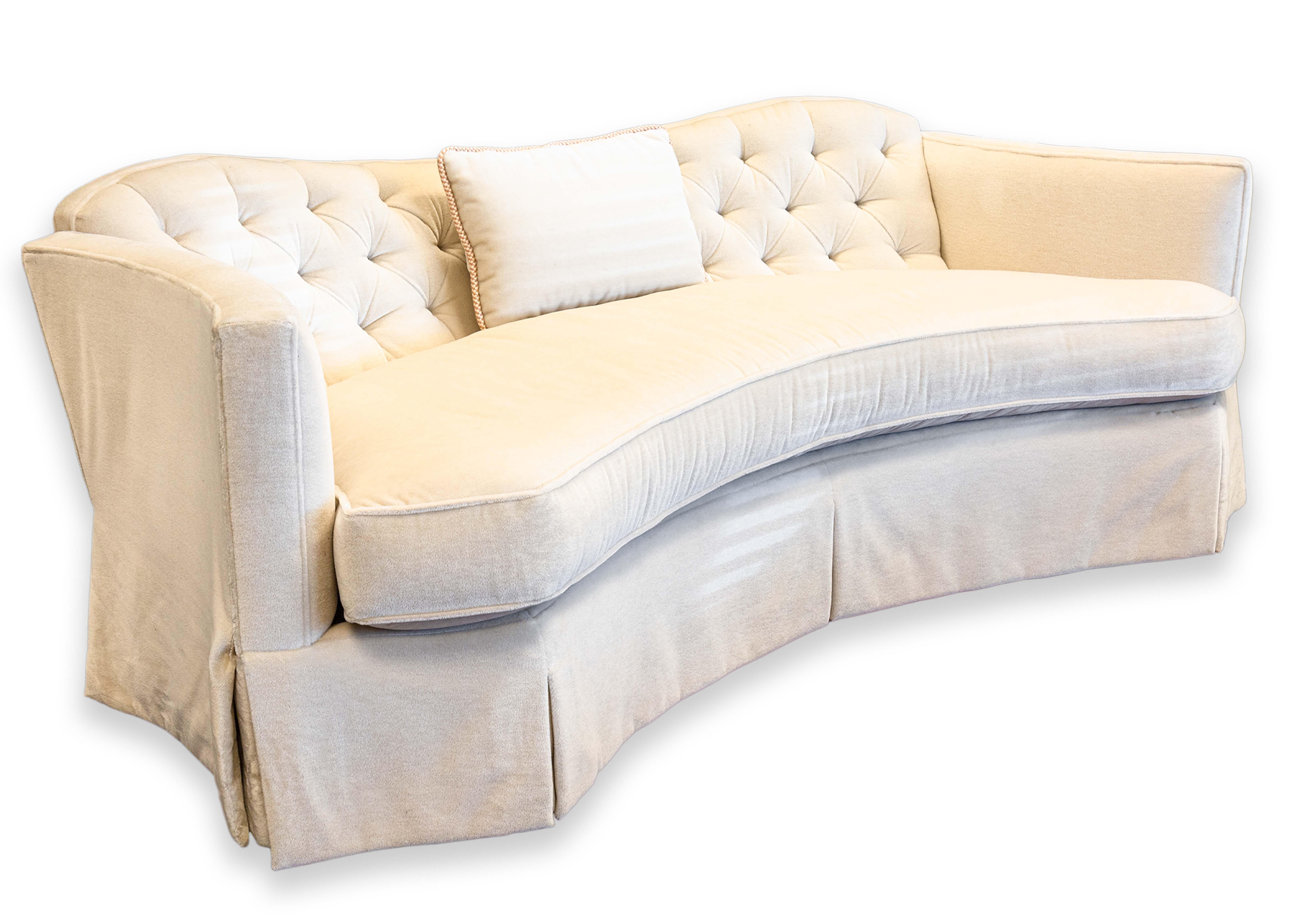 Henredon Contemporary Modern Off White Cream Mohair Velvet Tufted Sofa Couch 5