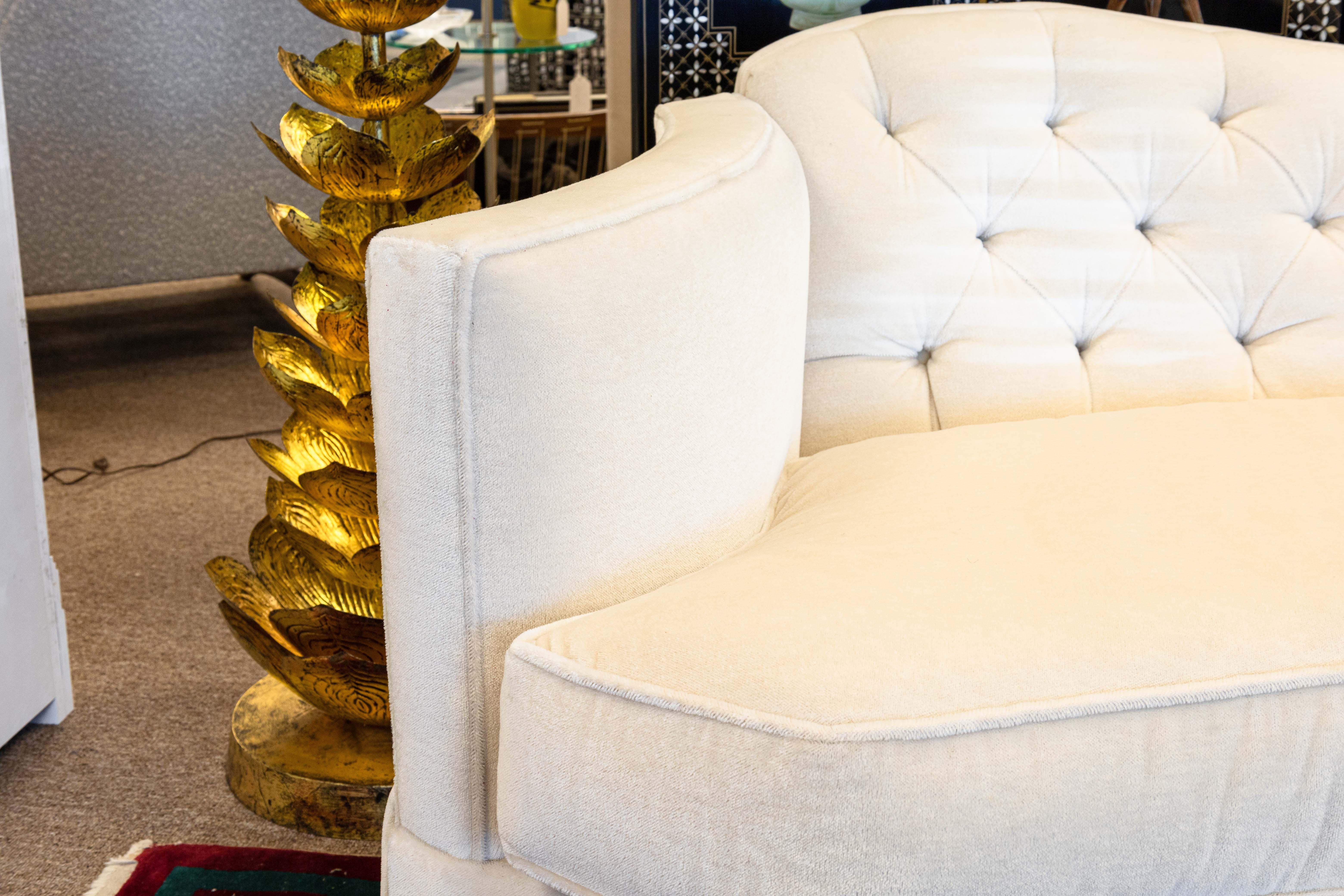 20th Century Henredon Contemporary Modern Off White Cream Mohair Velvet Tufted Sofa Couch