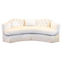 Henredon Contemporary Modern Off White Cream Mohair Velvet Tufted Sofa Couch
