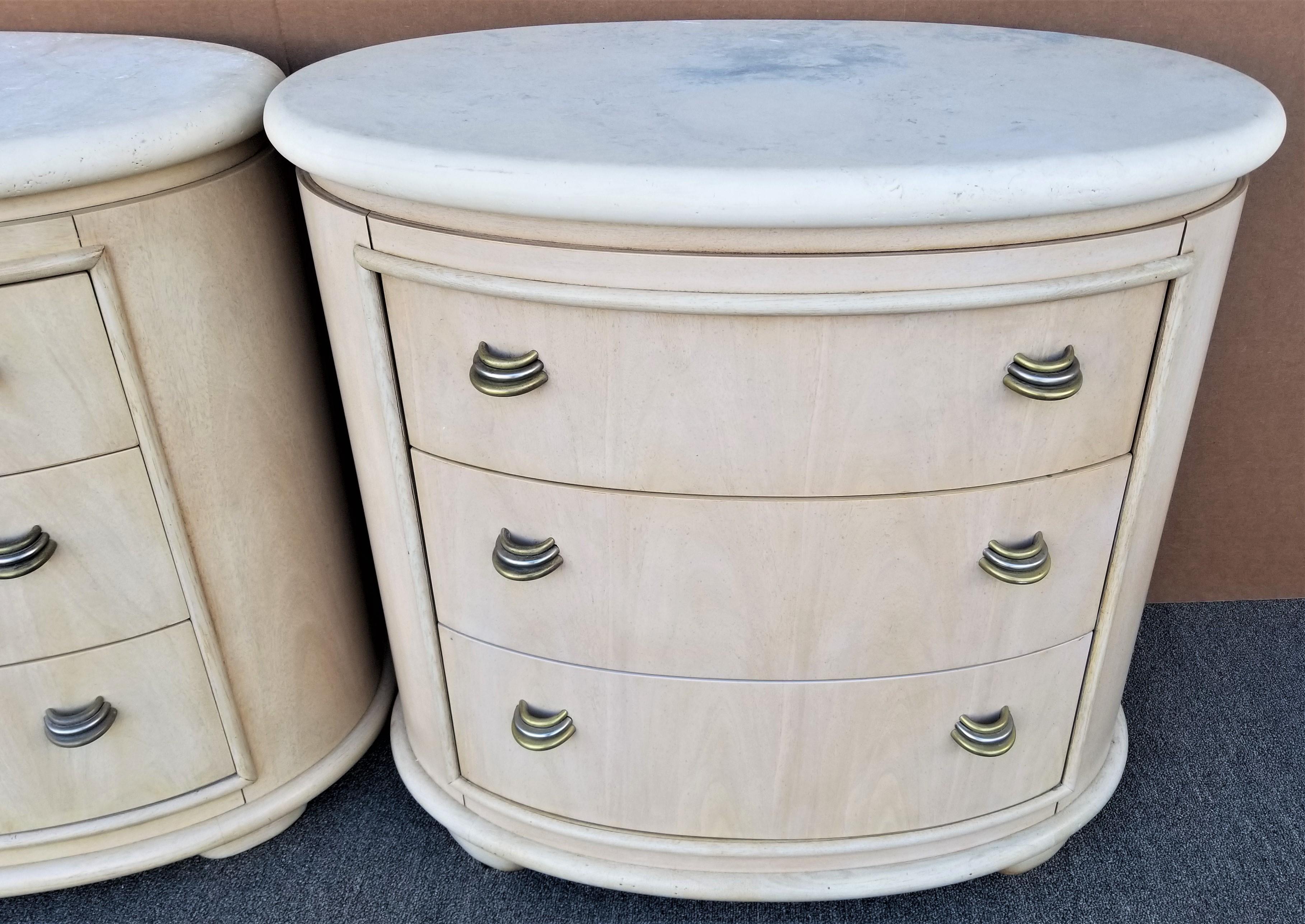 Henredon Contemporary Pickled Wood King Size Stone Top Nightstand Table In Good Condition In Lake Worth, FL