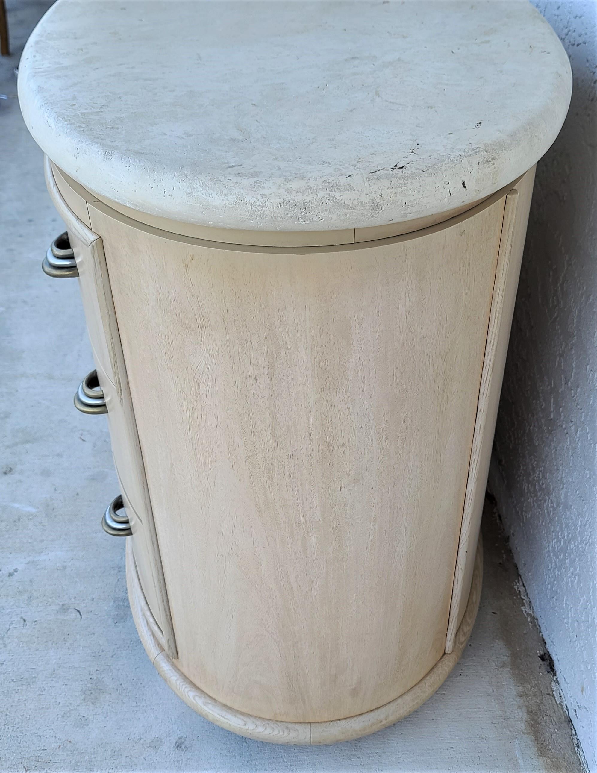 Henredon Contemporary Pickled Wood King Stone Top Nightstands Tables, a Pair In Good Condition In Lake Worth, FL
