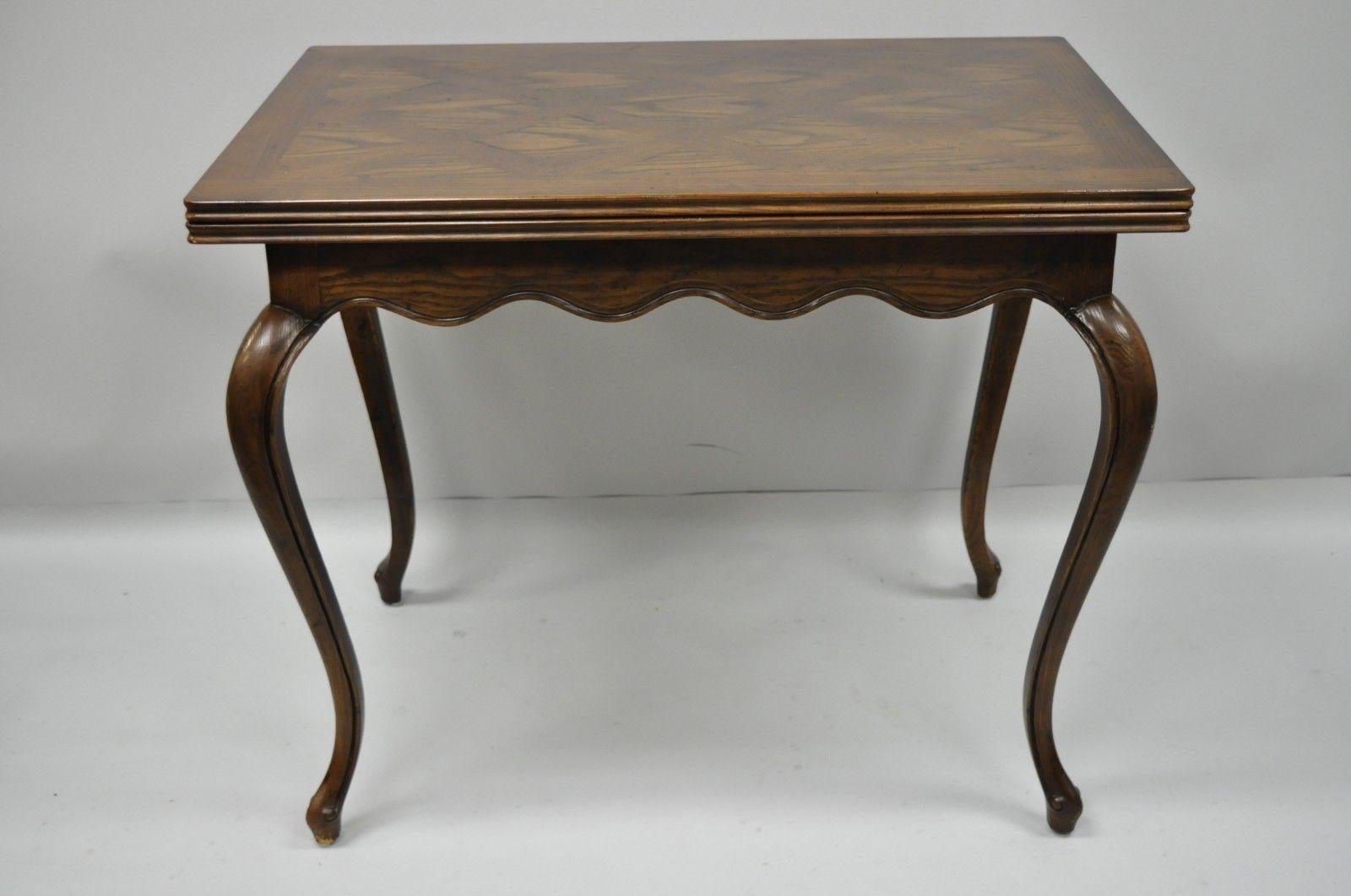 Henredon Country French Oak Parquetry Extension Flip Top Game Table Console Desk 6