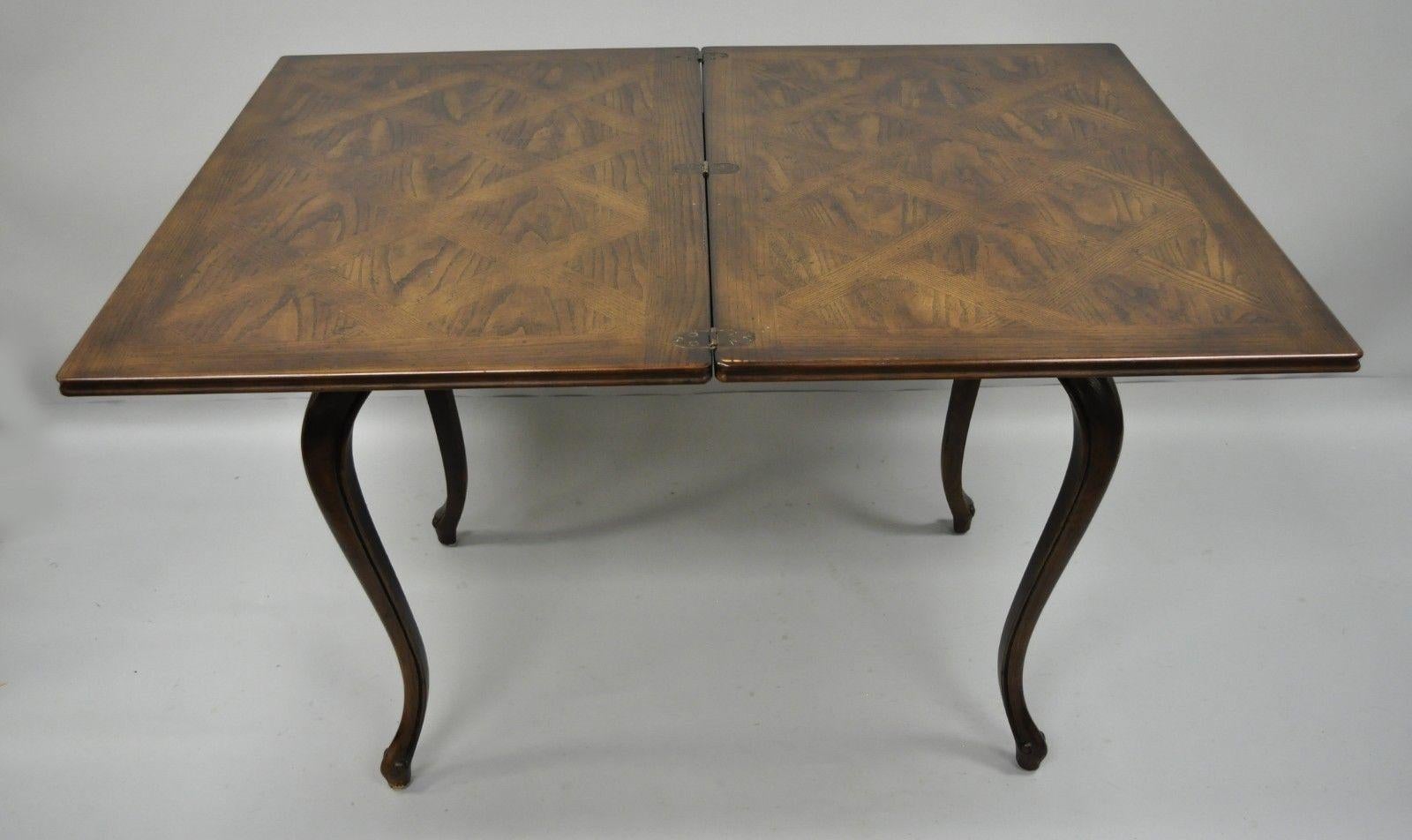 American Henredon Country French Oak Parquetry Extension Flip Top Game Table Console Desk