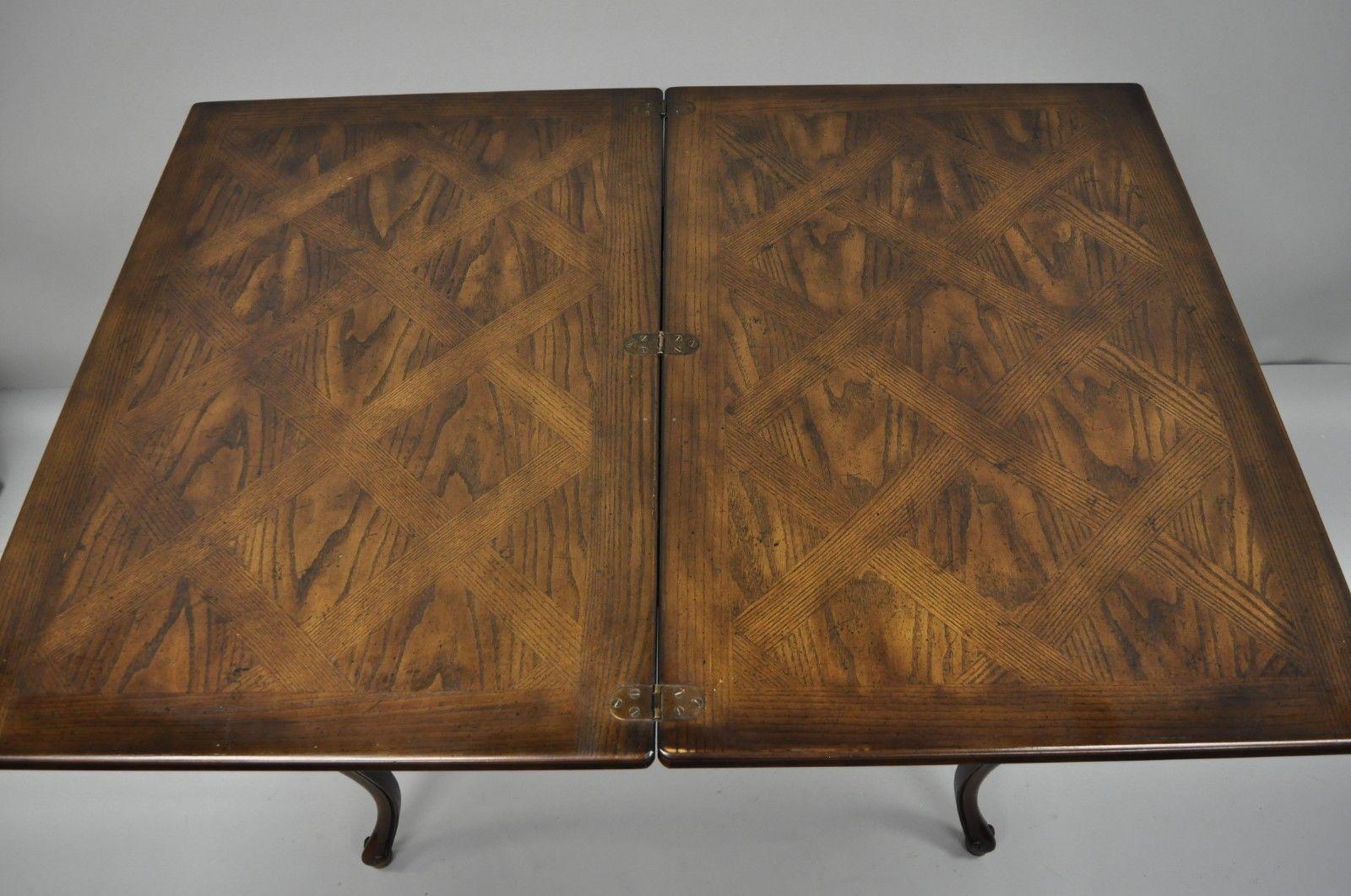 Henredon Country French Oak Parquetry Extension Flip Top Game Table Console Desk In Good Condition In Philadelphia, PA