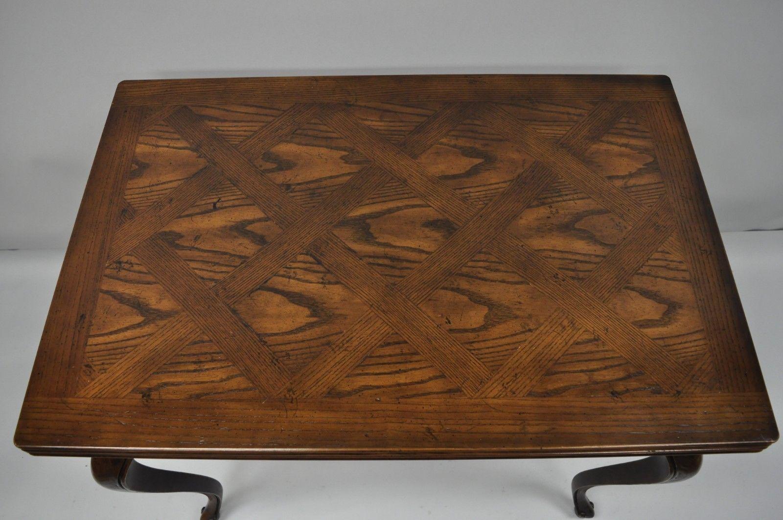Late 20th Century Henredon Country French Oak Parquetry Extension Flip Top Game Table Console Desk