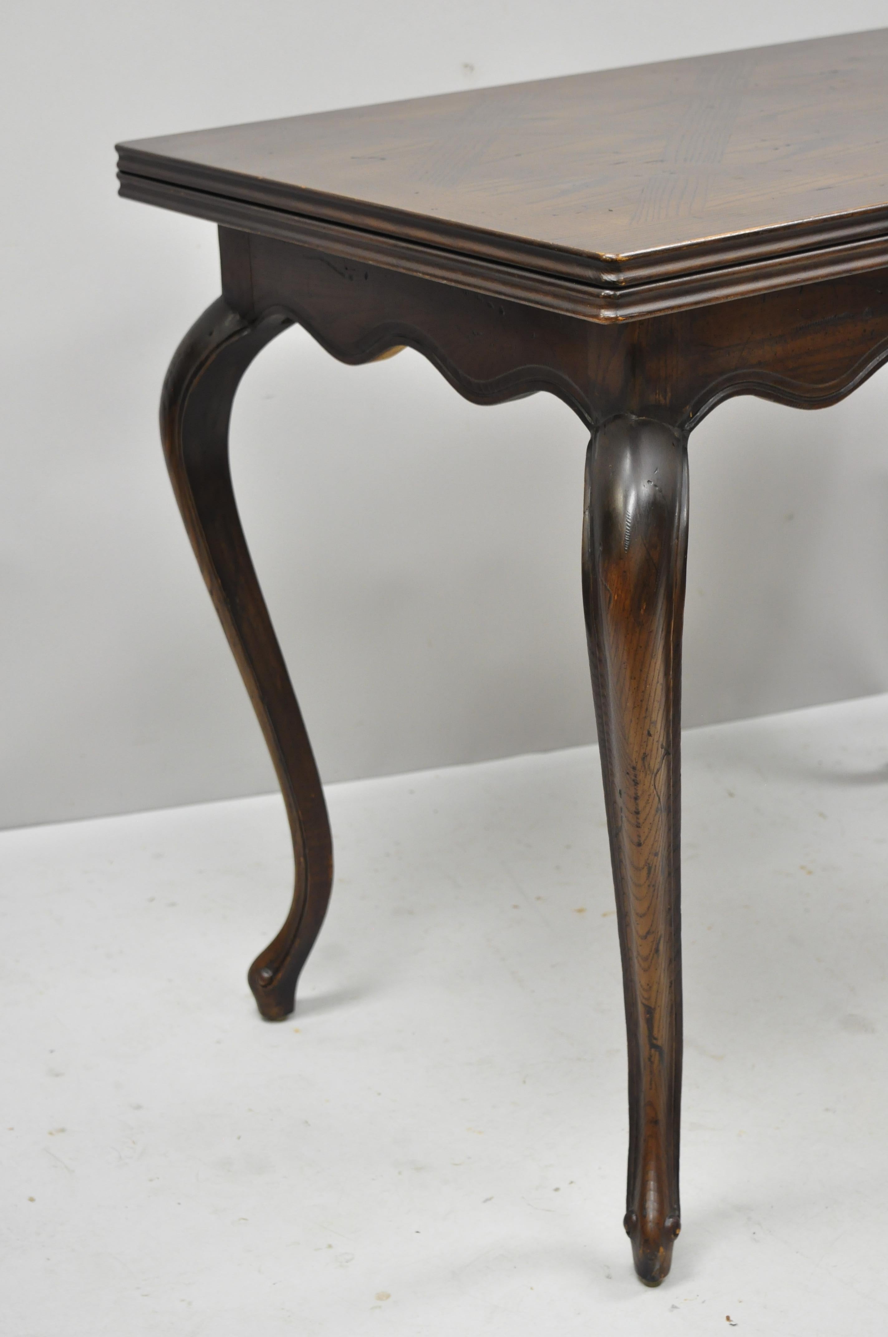 20th Century Henredon Country French Oak Parquetry Extension Flip Top Game Table Console Desk