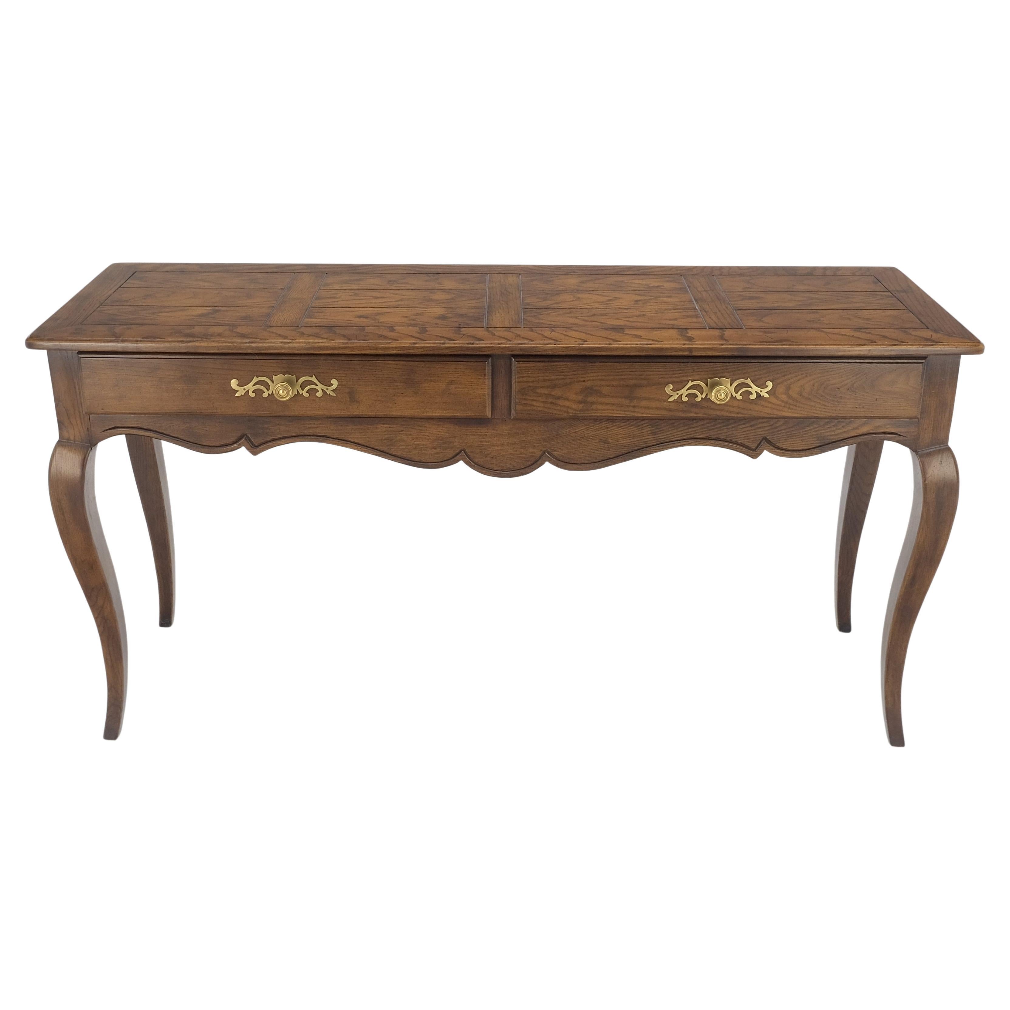 Henredon Country French Solid Oak 2 Drawer Cabriole Legs Console Sofa Table  