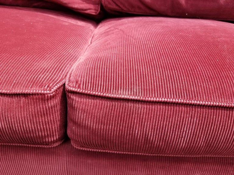 Henredon Custom Red Corduroy Three Seat Down Filled Sofa Cranberry CLEARANCE