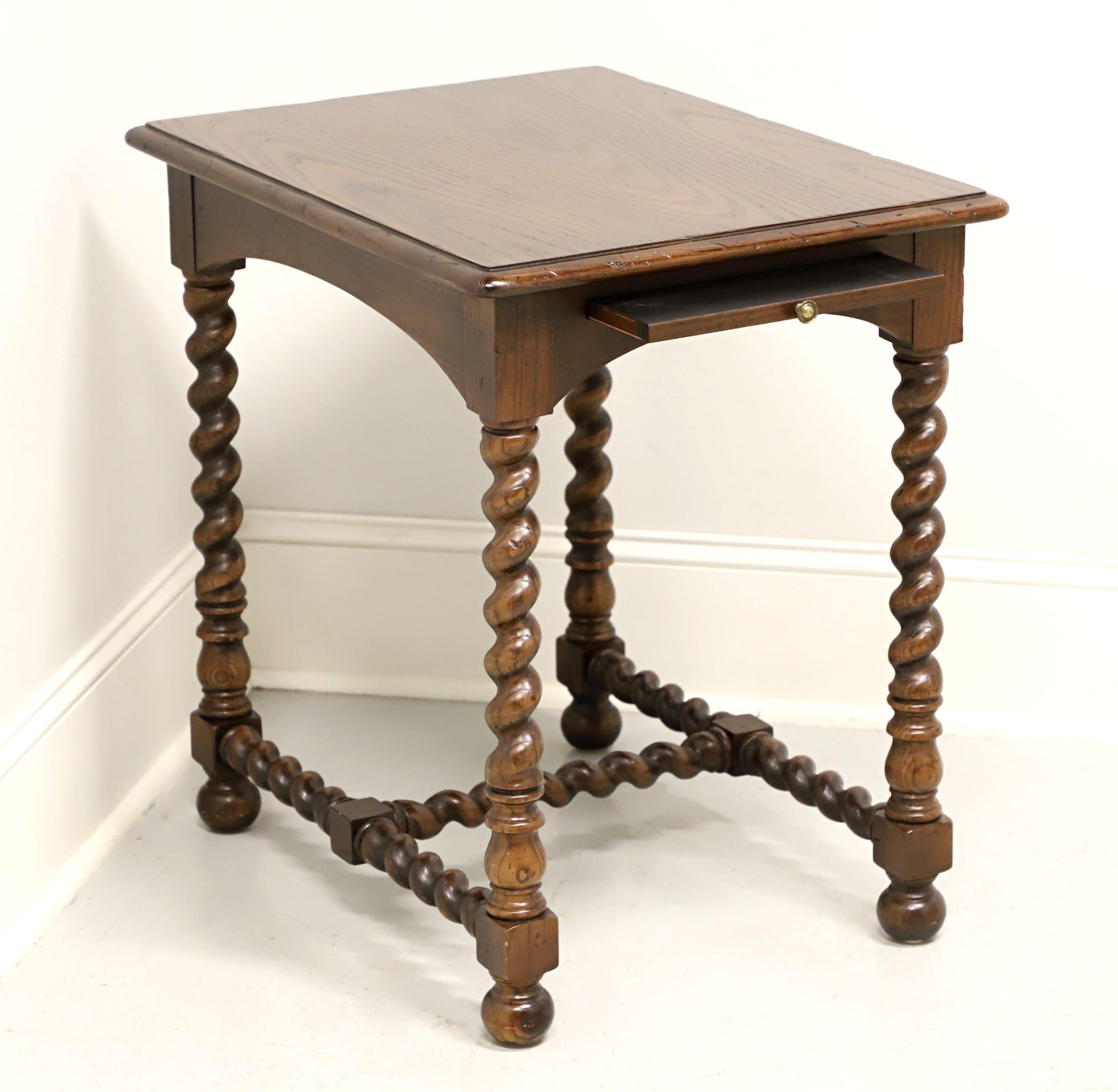 HENREDON Dark Oak French Country Side Table with Barley Twist Legs & Stretcher In Good Condition In Charlotte, NC