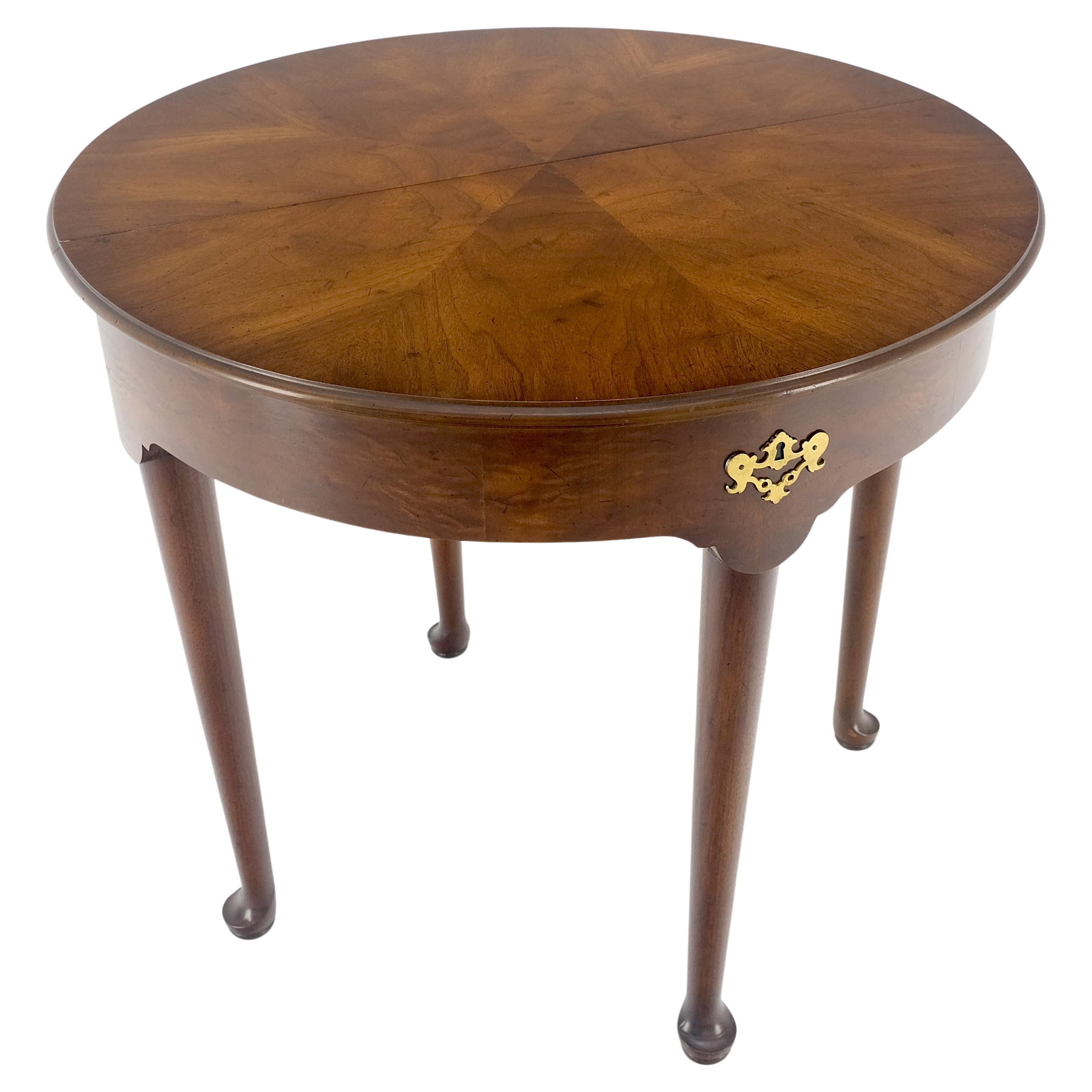 Queen Anne Henredon Demilune Flip Top Burl Walnut Top Console Sofa Occasional Table MINT For Sale