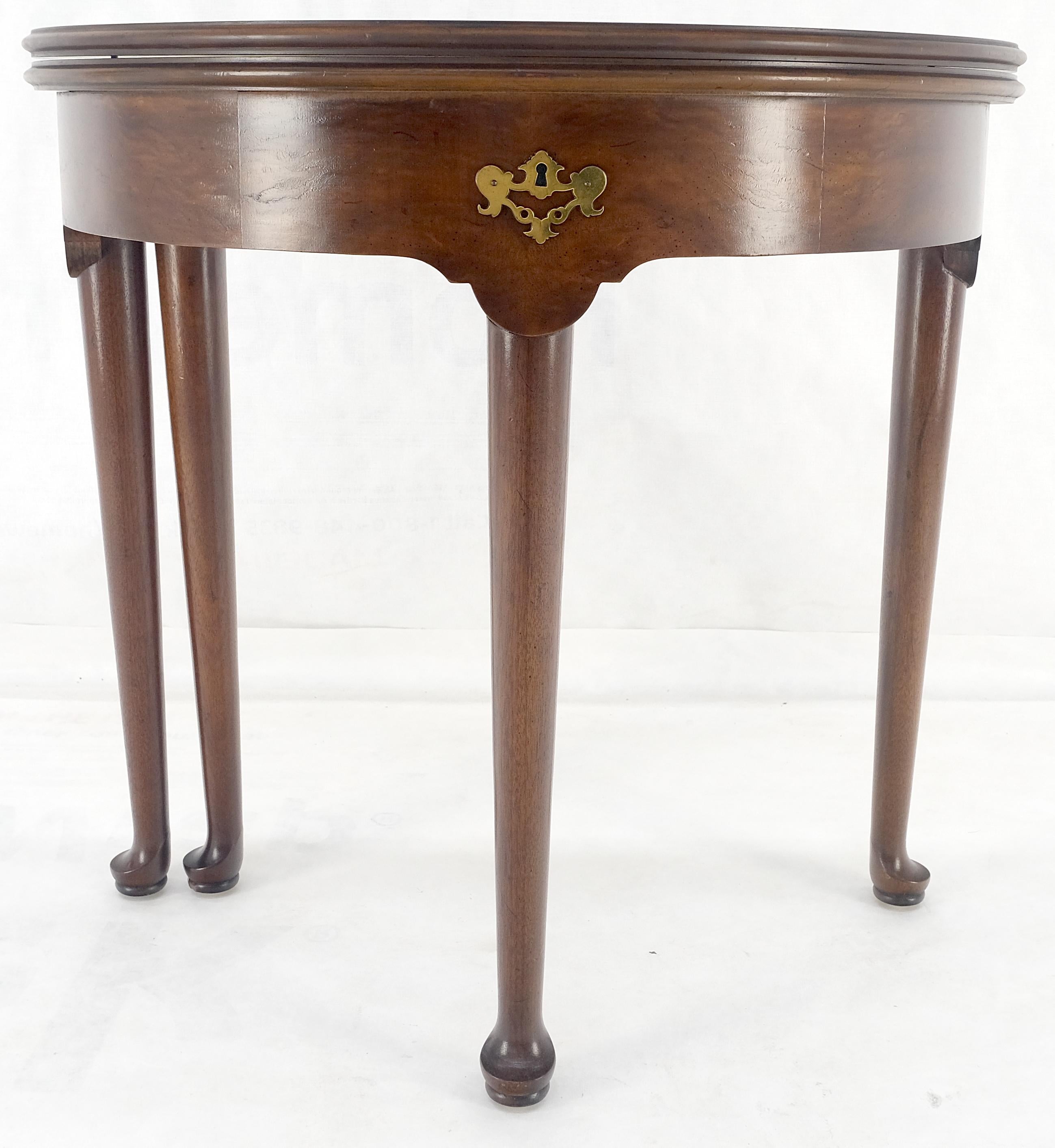 Lacquered Henredon Demilune Flip Top Burl Walnut Top Console Sofa Occasional Table MINT For Sale