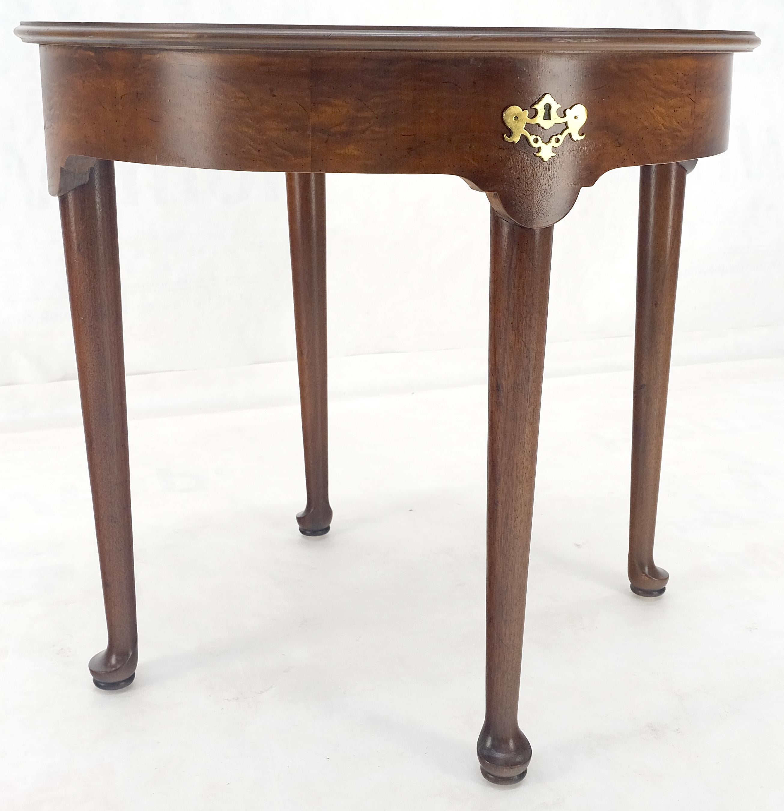 Henredon Demilune Flip Top Burl Walnut Top Console Sofa Occasional Table MINT In Good Condition For Sale In Rockaway, NJ