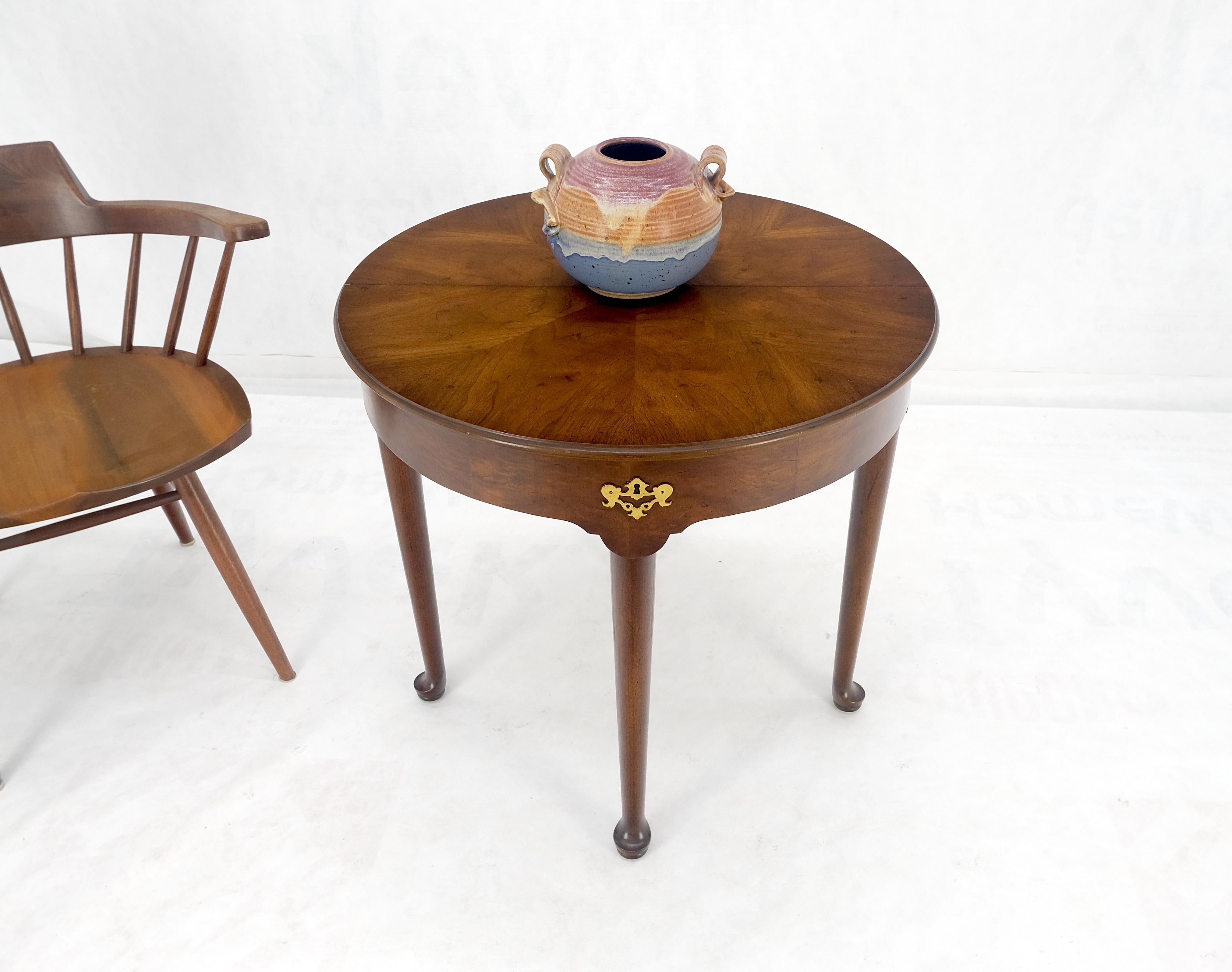 20th Century Henredon Demilune Flip Top Burl Walnut Top Console Sofa Occasional Table MINT For Sale