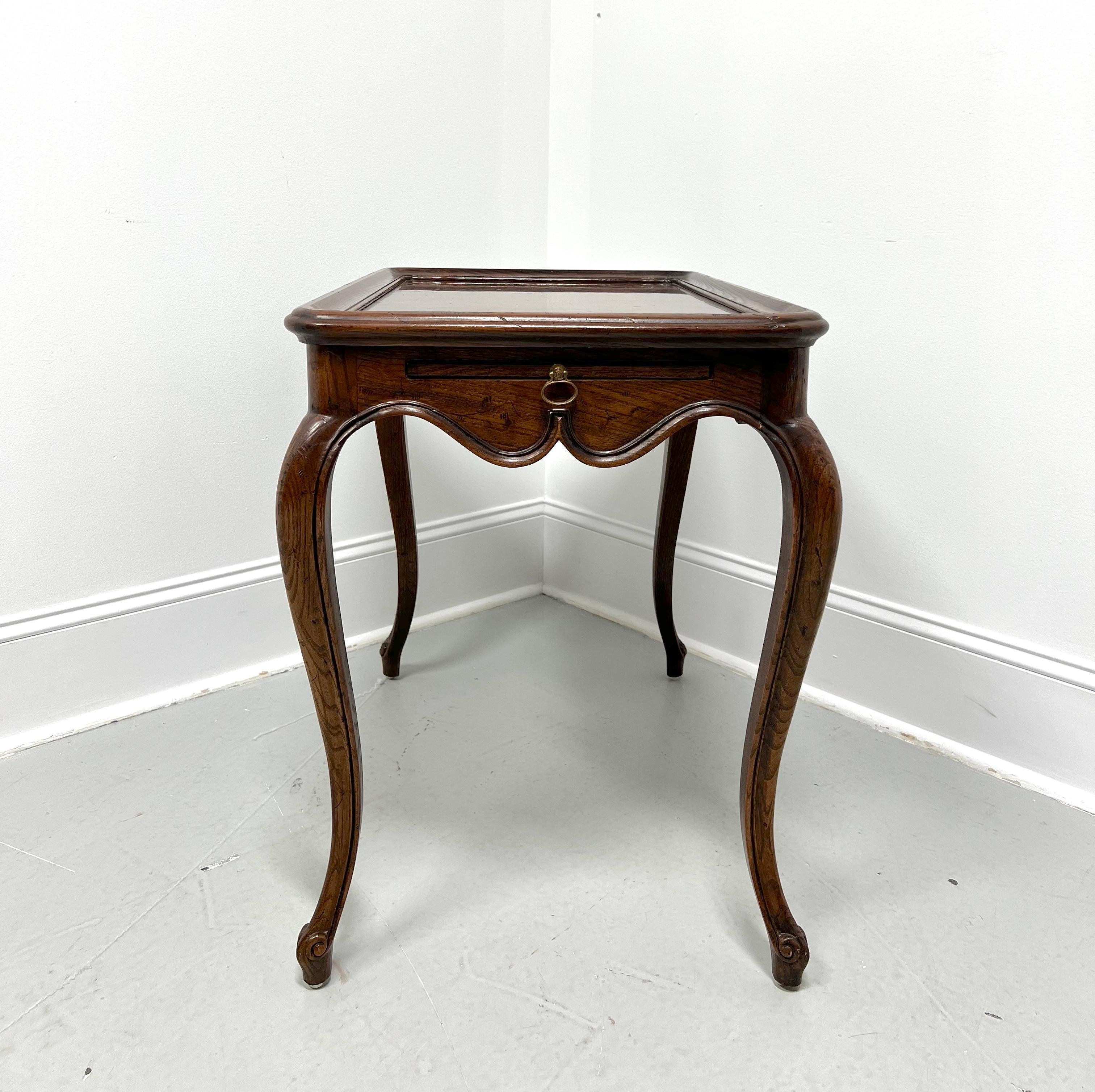 Brass HENREDON Distressed Burl Oak French Country Style Tea Table For Sale