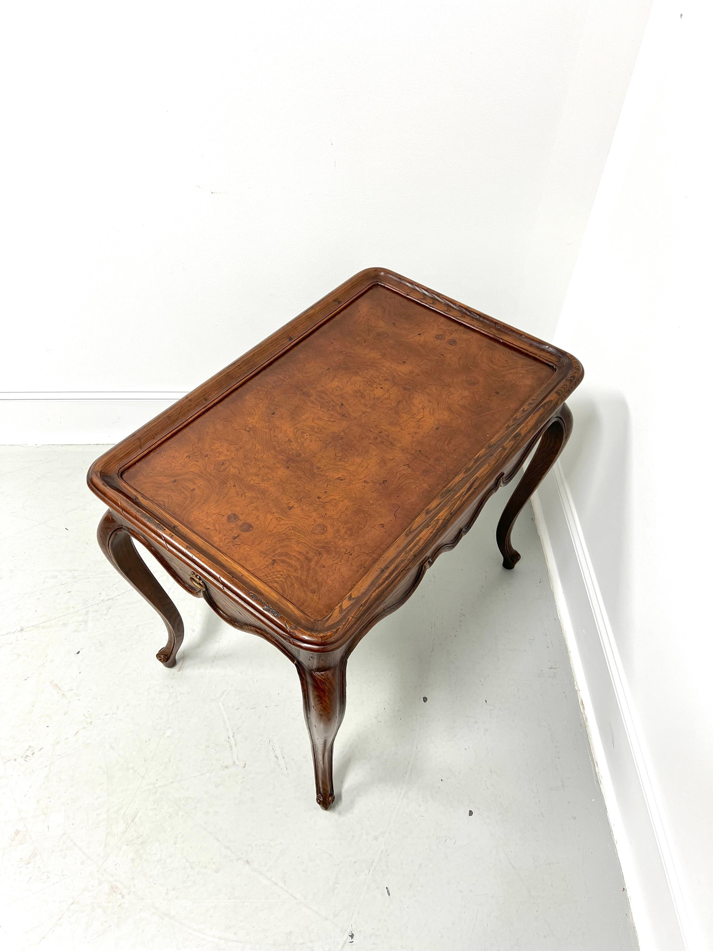 HENREDON Distressed Burl Oak French Country Style Tea Table For Sale 1