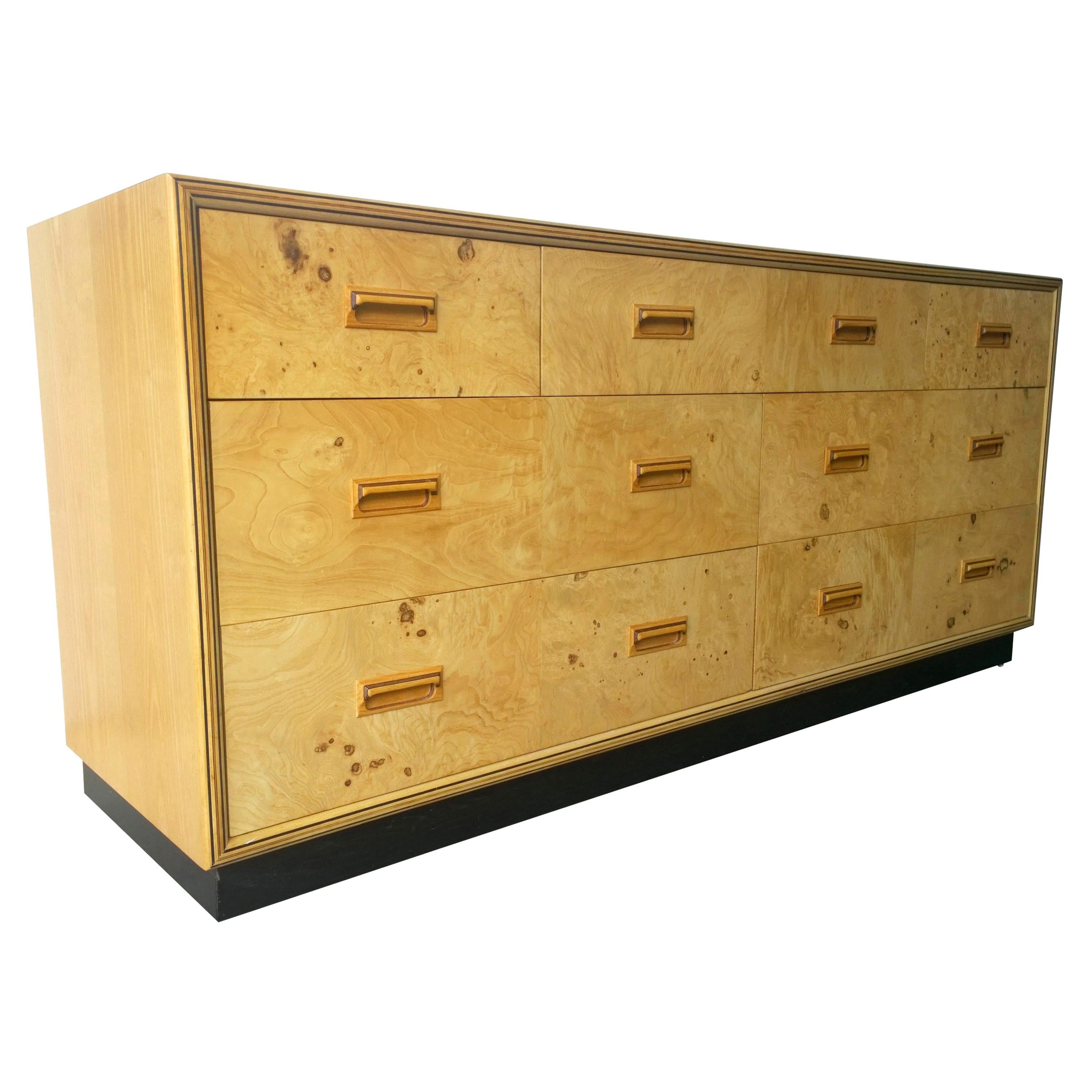 Henredon Dresser with an Oak Case, Burl Olive Drawers and Macassar Ebony Inlays For Sale