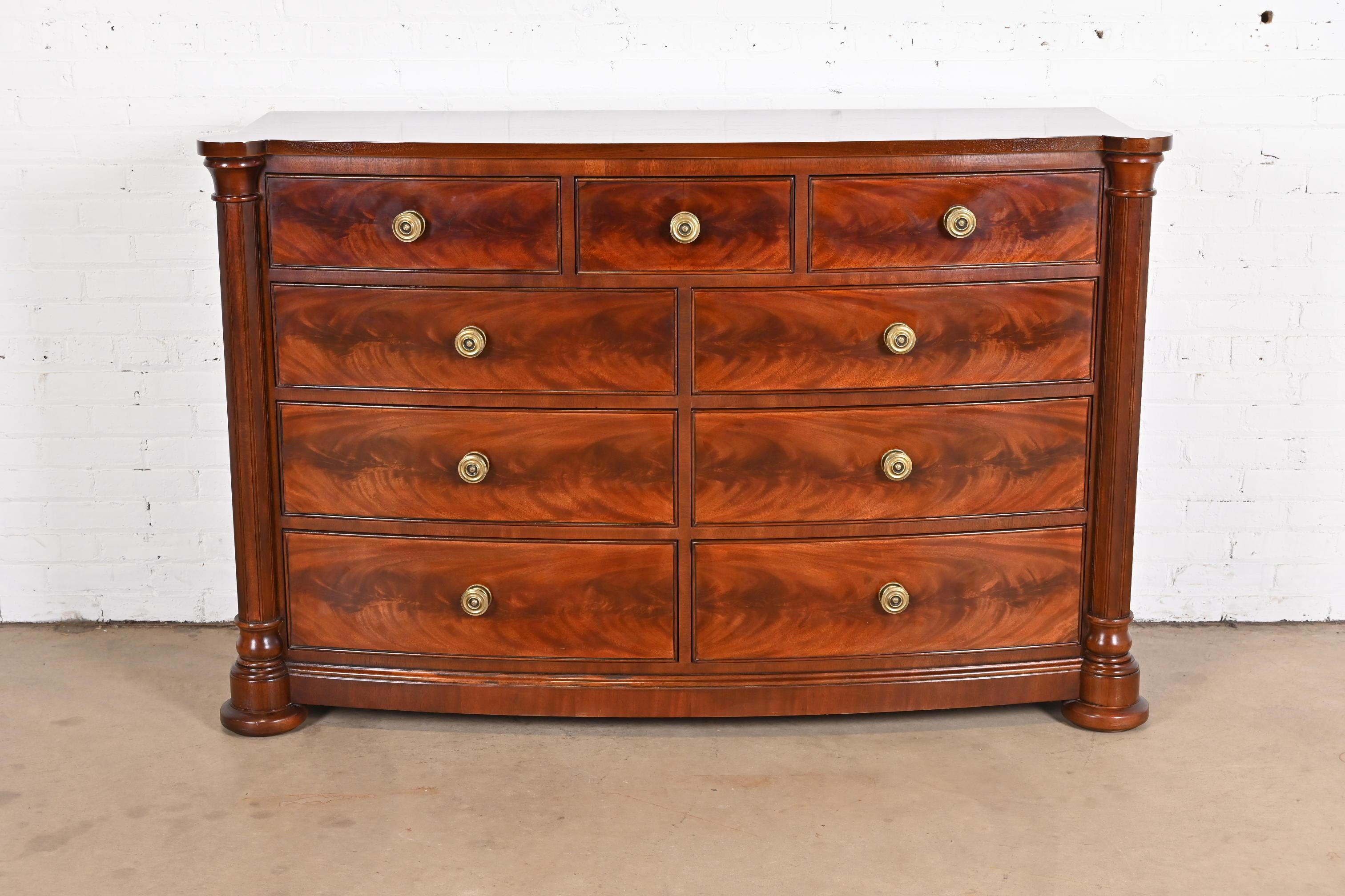 American Empire Henredon Empire Flame Mahogany Bow Front Chest of Drawers