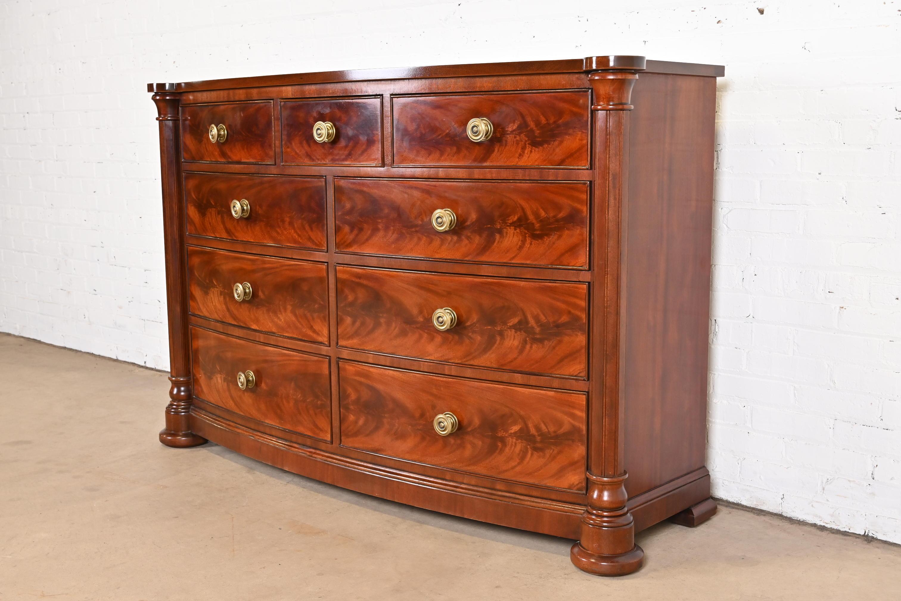 American Henredon Empire Flame Mahogany Bow Front Chest of Drawers