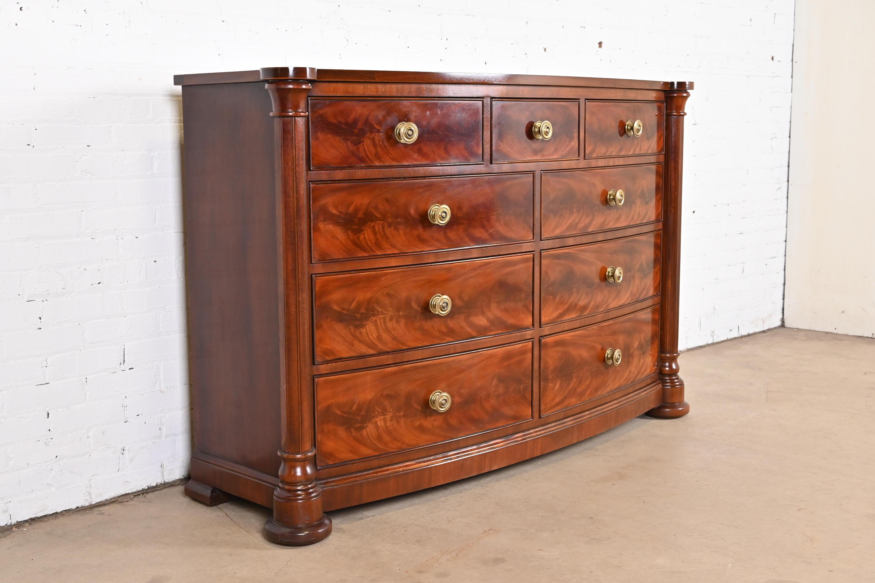 20th Century Henredon Empire Flame Mahogany Bow Front Chest of Drawers