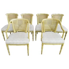 Vintage Henredon Faux Bamboo Organic Modern Dining Chairs Set 6