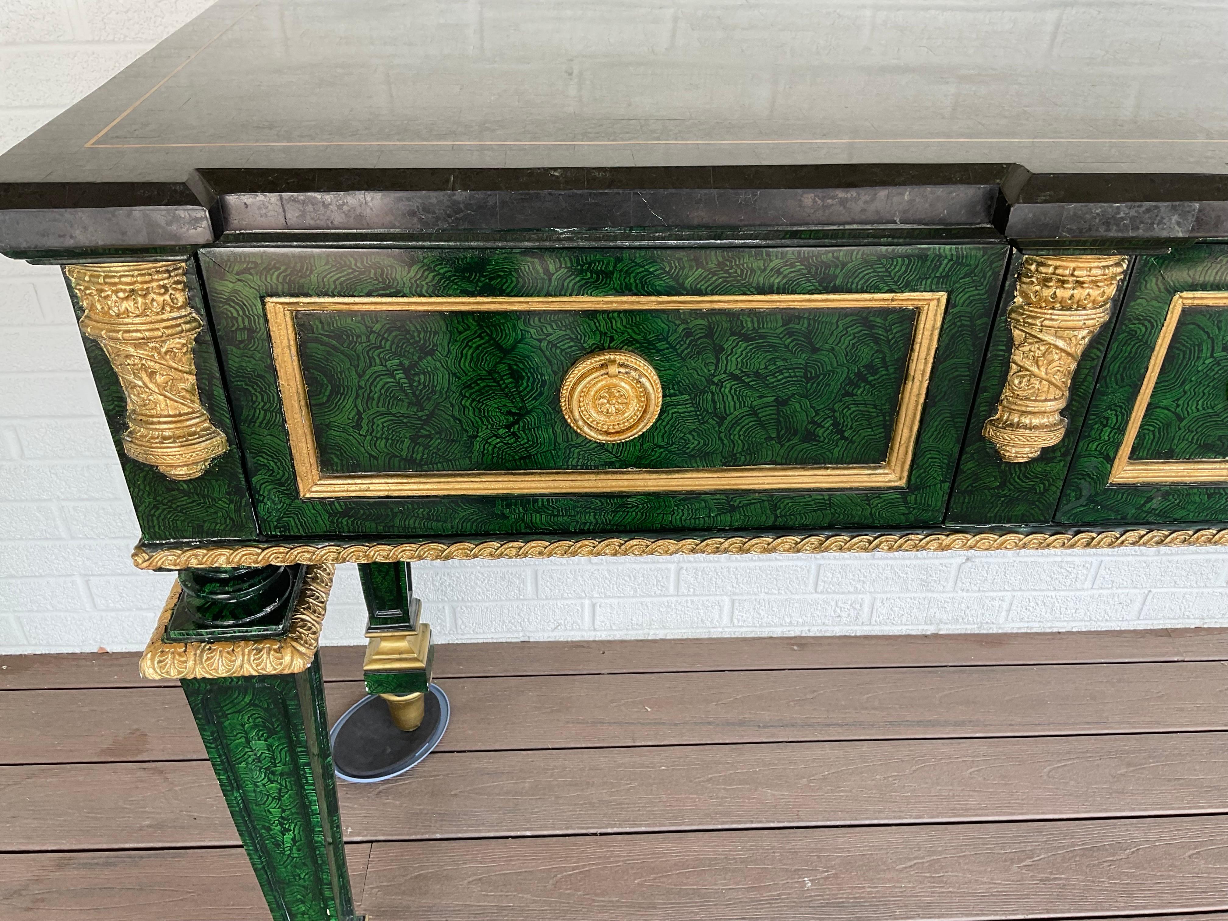 Henredon Faux Malachite Console Table 6